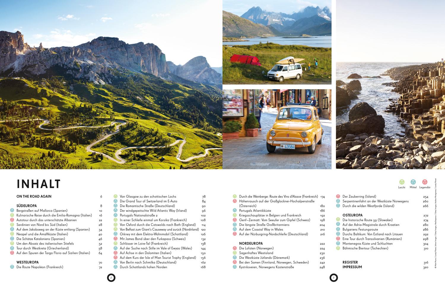 Beispielinhalt (Bild) LONELY PLANET Bildband Legendäre Roadtrips in Europa