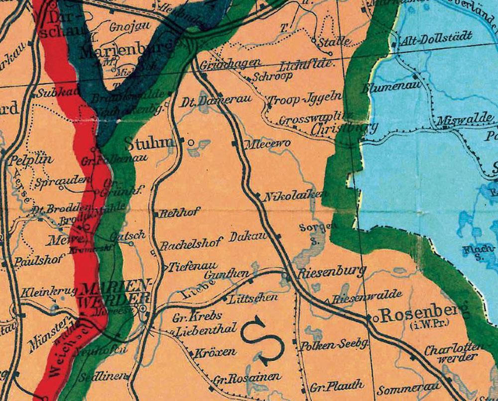Beispielinhalt (Bild) Historische Karte: DEUTSCHES REICH - Provinzen Ostpreußen, Westpreußen, Posen und Schlesien nach dem 28. Juni 1919 (gerollt)
