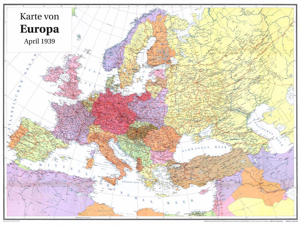 Vorderes Coverbild Historische Karte: EUROPA im April 1939 (gerollt)