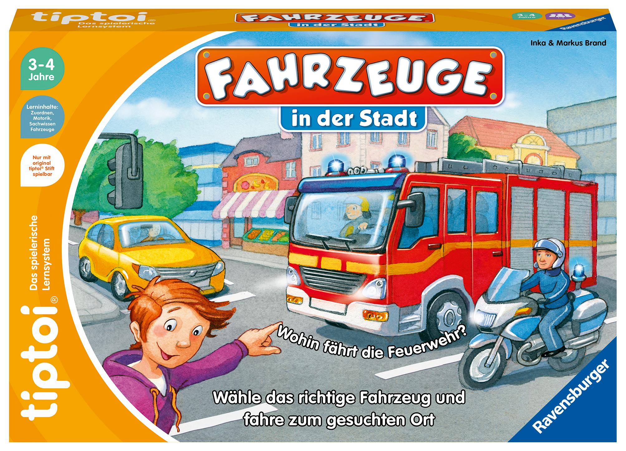 Vorderes Coverbild Ravensburger tiptoi Spiel 00127 Fahrzeuge in der Stadt - Lernspiel ab 3 Jahren, lehrreiches Zuordnungsspiel für Jungen und Mädchen, für 1-4 Spieler