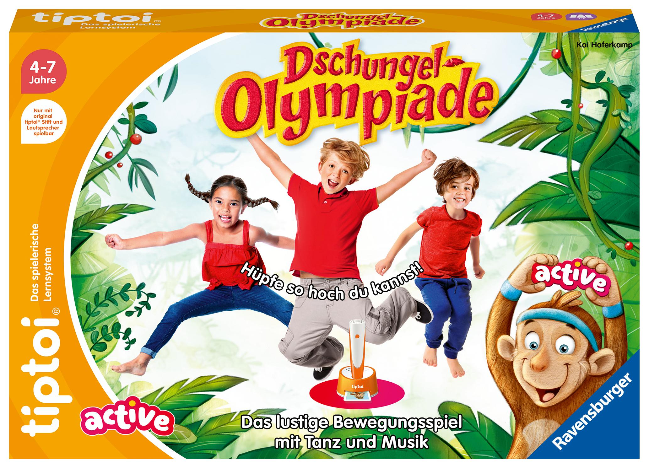 Vorderes Coverbild Ravensburger tiptoi® ACTIVE Spiel 00129, Dschungel-Olympiade, Bewegungsspiel ab 4 Jahre für 1-6 Spieler