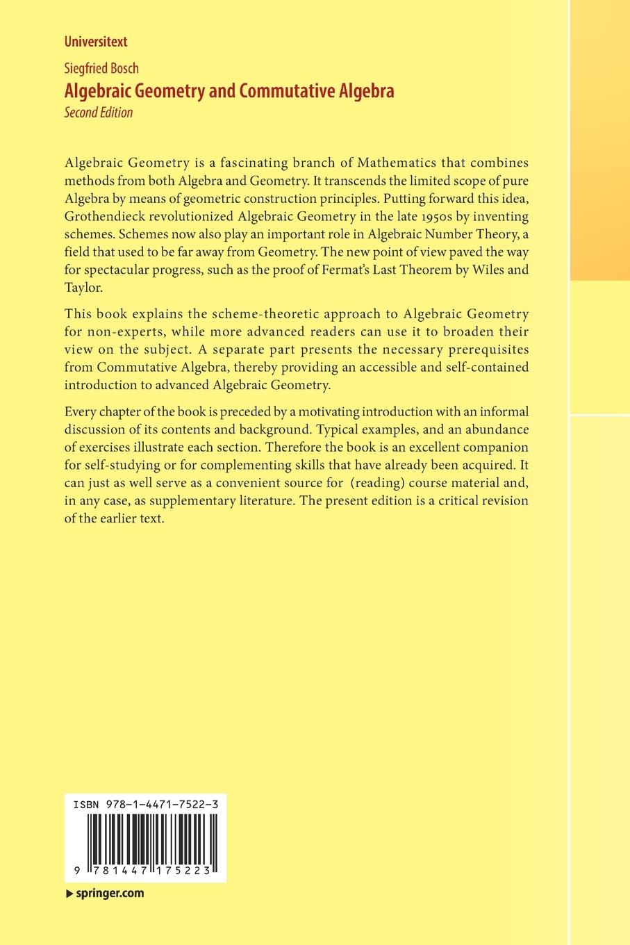 Rückseitencover Algebraic Geometry and Commutative Algebra