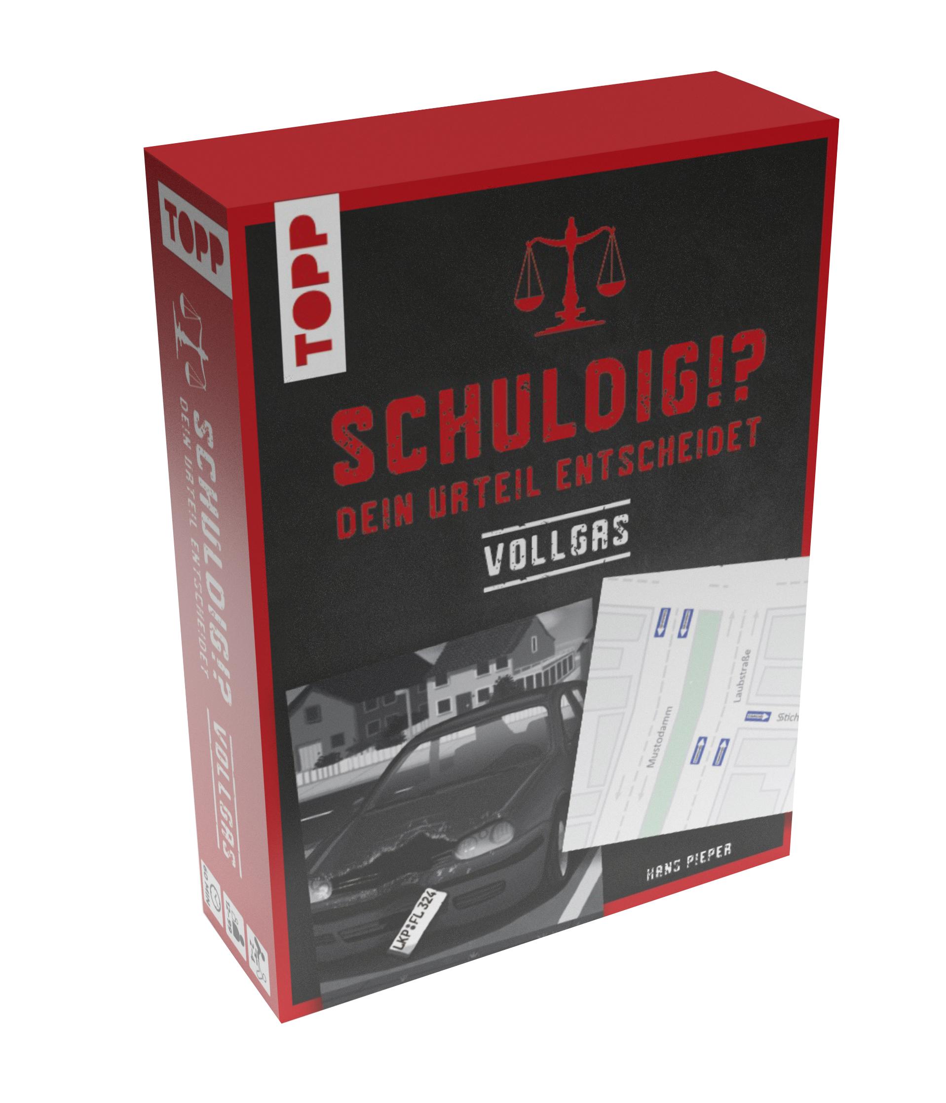 Vorderes Coverbild Schuldig?! Dein Urteil entscheidet - Vollgas. Krimispiel in 50 Karten