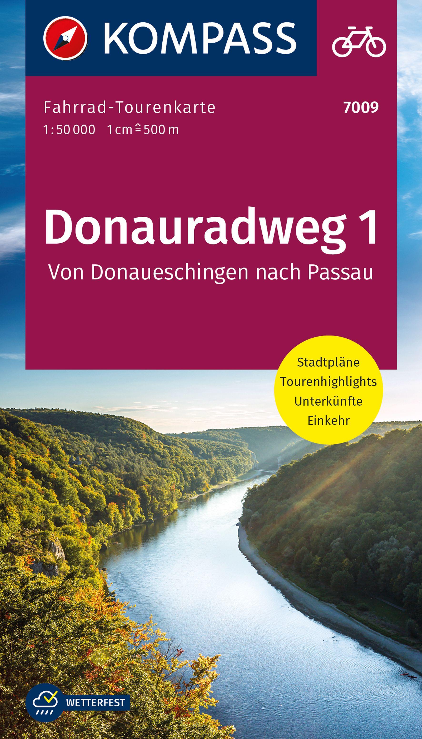 Vorderes Coverbild KOMPASS Fahrrad-Tourenkarte Donauradweg 1, von Donaueschingen nach Passau 1:50.000