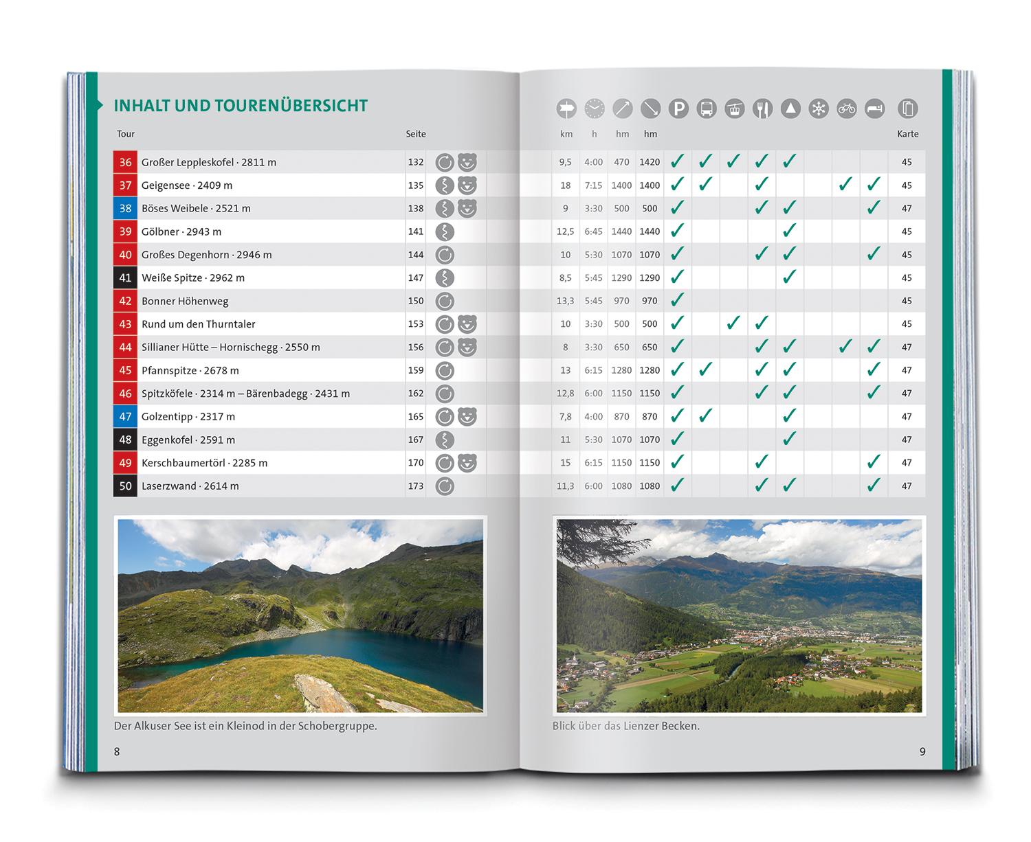 Beispielinhalt (Bild) KOMPASS Wanderführer Osttirol, Venediger- und Glocknergruppe, Defereggental, Lienzer Dolomiten, 50 Touren mit Extra-Tourenkarte