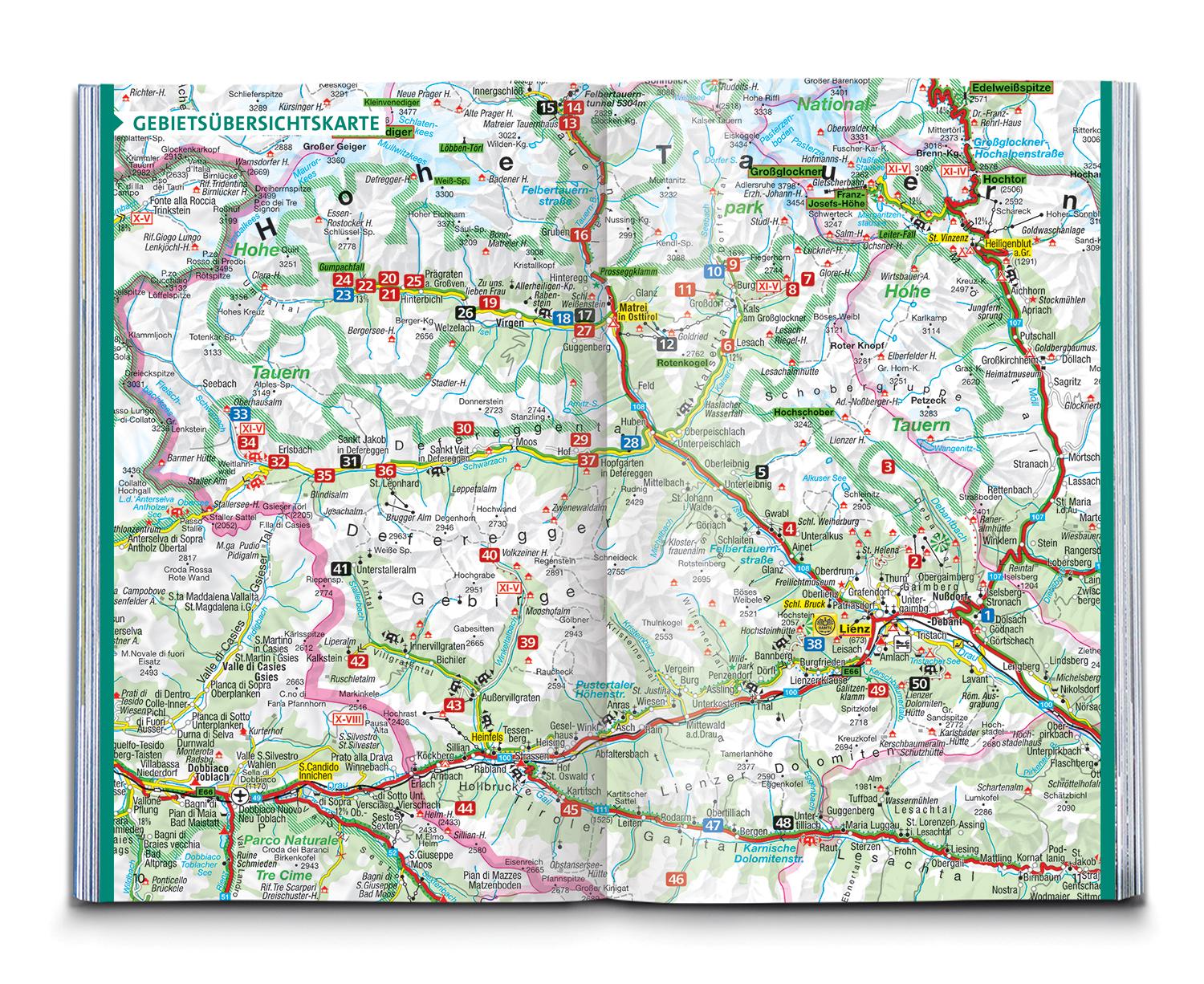 Beispielinhalt (Bild) KOMPASS Wanderführer Osttirol, Venediger- und Glocknergruppe, Defereggental, Lienzer Dolomiten, 50 Touren mit Extra-Tourenkarte