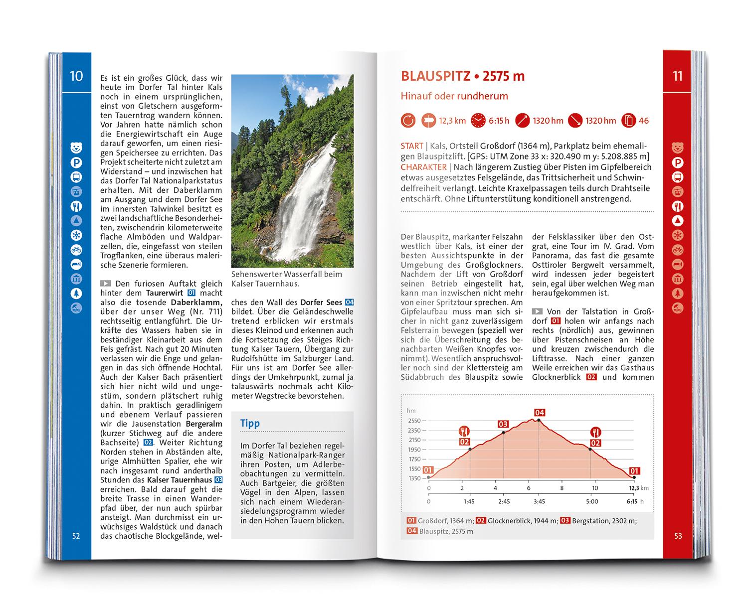 Beispielinhalt (Bild) KOMPASS Wanderführer Osttirol, Venediger- und Glocknergruppe, Defereggental, Lienzer Dolomiten, 50 Touren mit Extra-Tourenkarte