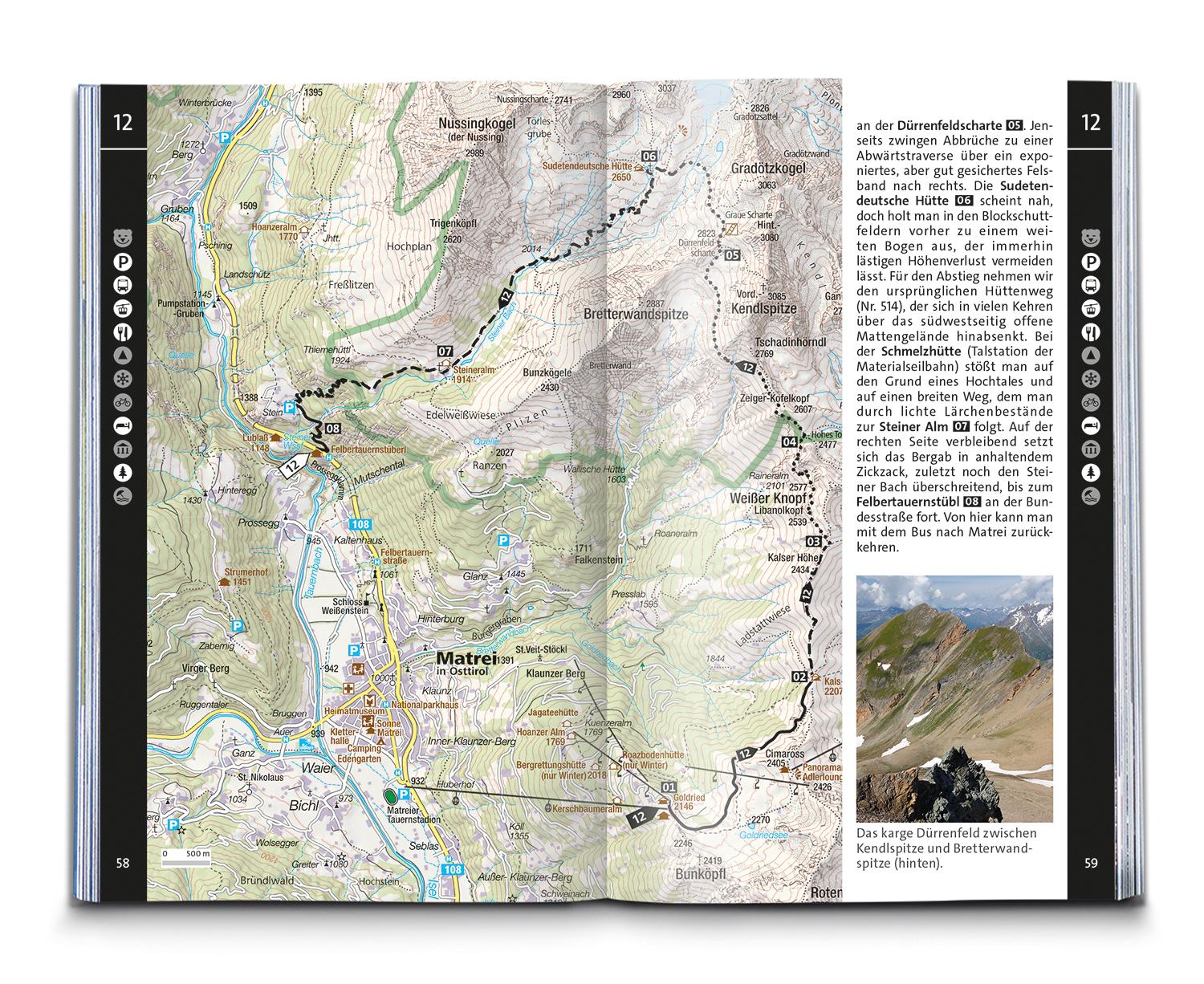 Beispielinhalt (Bild) KOMPASS Wanderführer Osttirol, Venediger- und Glocknergruppe, Defereggental, Lienzer Dolomiten, 50 Touren mit Extra-Tourenkarte