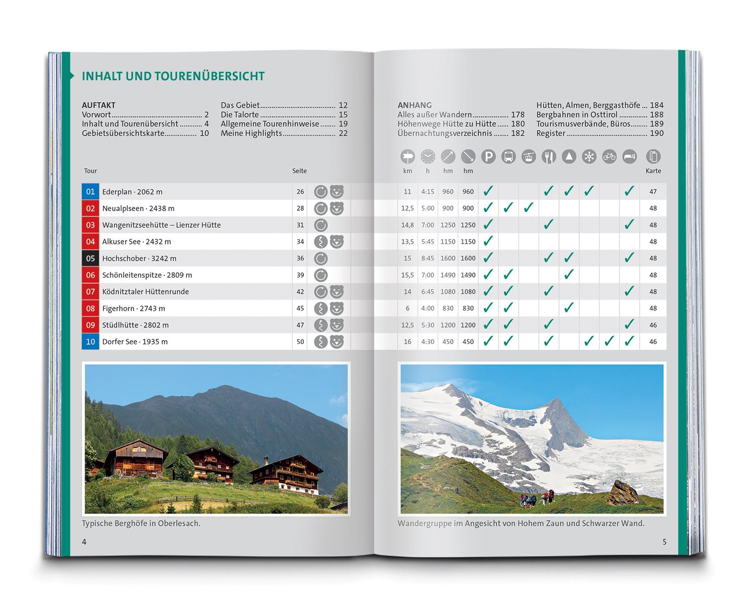 Beispielinhalt (Bild) KOMPASS Wanderführer Osttirol, Venediger- und Glocknergruppe, Defereggental, Lienzer Dolomiten, 50 Touren mit Extra-Tourenkarte
