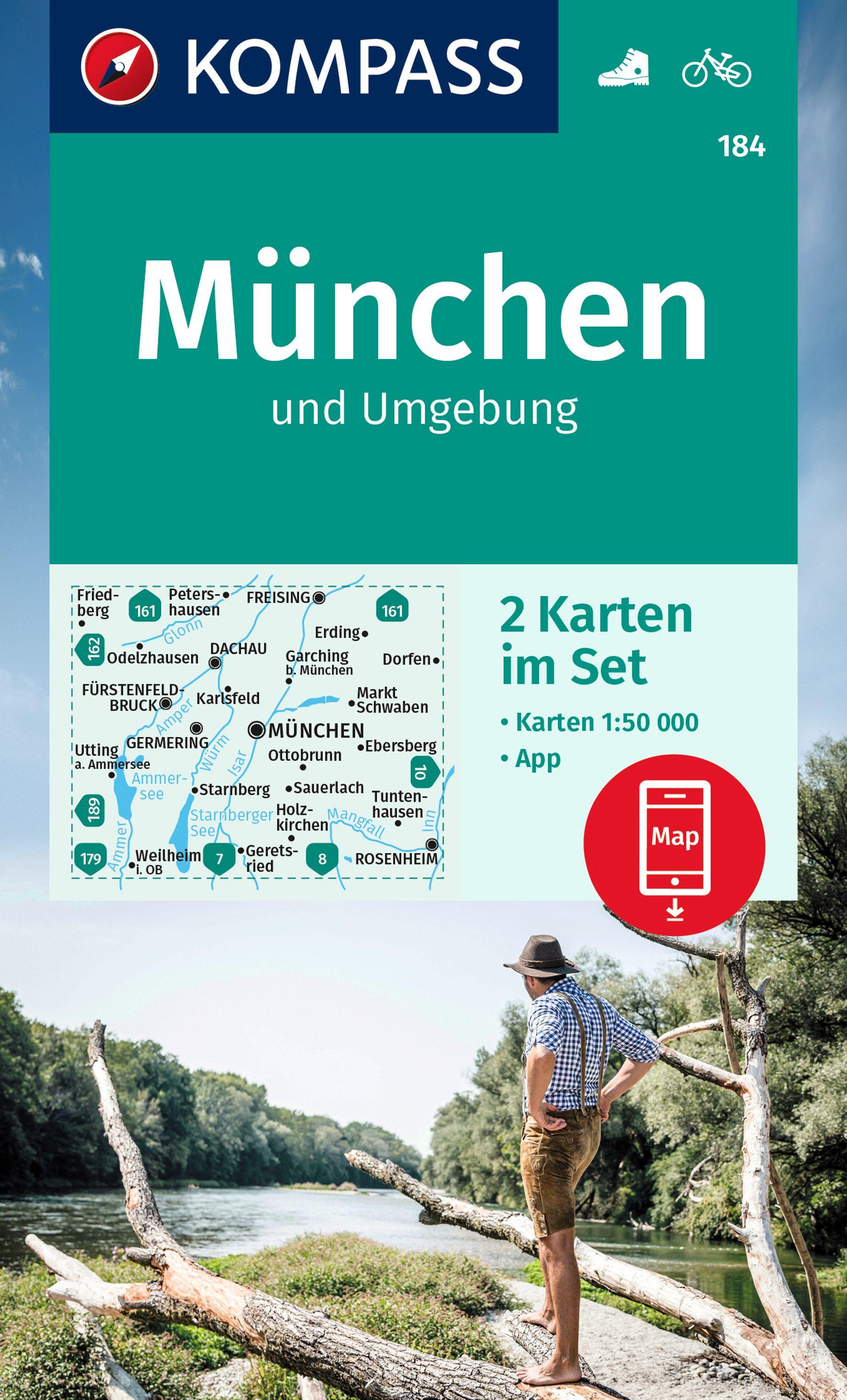 Vorderes Coverbild KOMPASS Wanderkarten-Set 184 München und Umgebung (2 Karten) 1:50.000