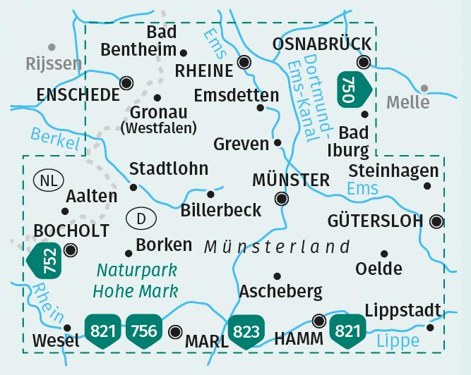 Beispielinhalt (Bild) KOMPASS Wanderkarten-Set 849 Münsterland (3 Karten) 1:50.000