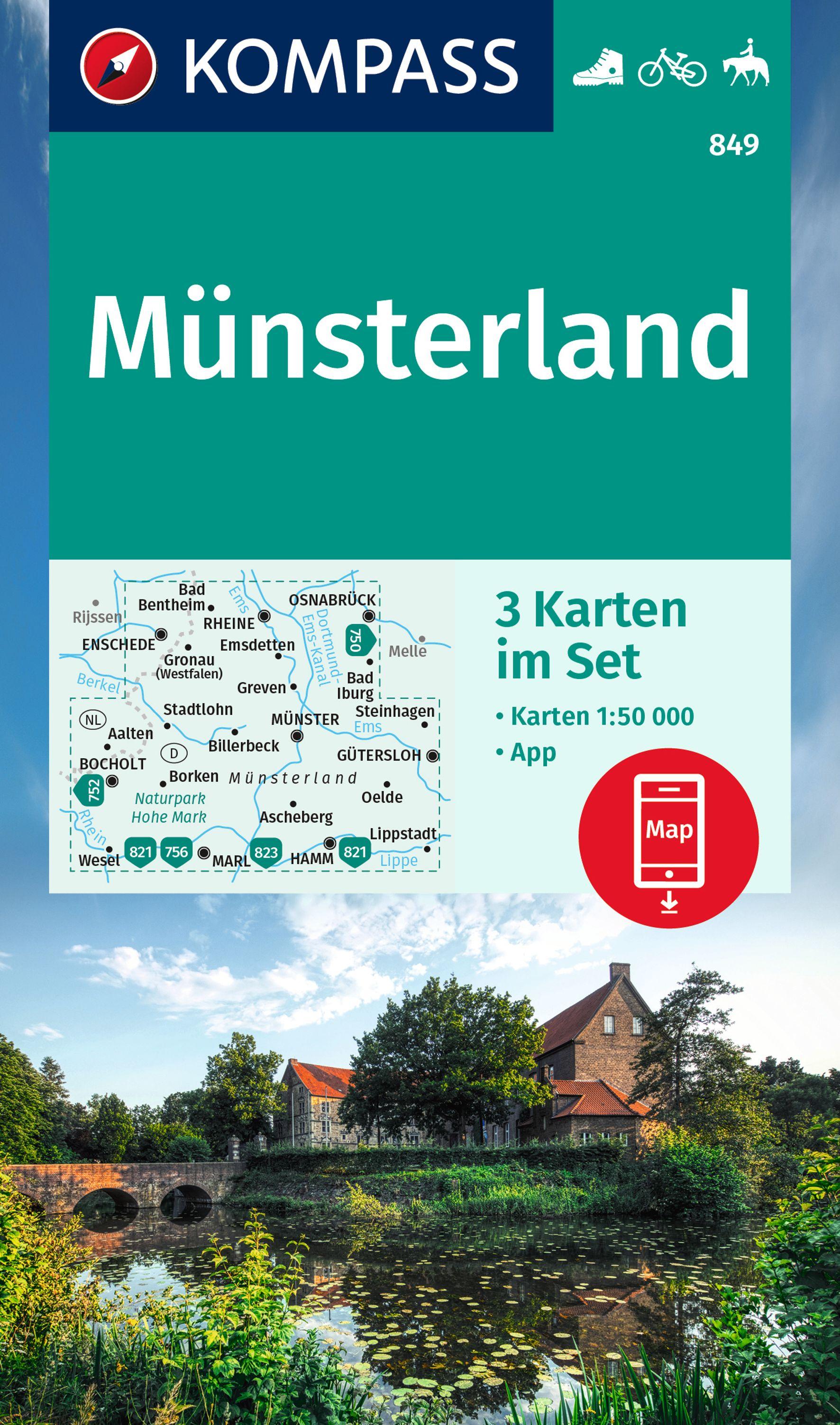 Vorderes Coverbild KOMPASS Wanderkarten-Set 849 Münsterland (3 Karten) 1:50.000