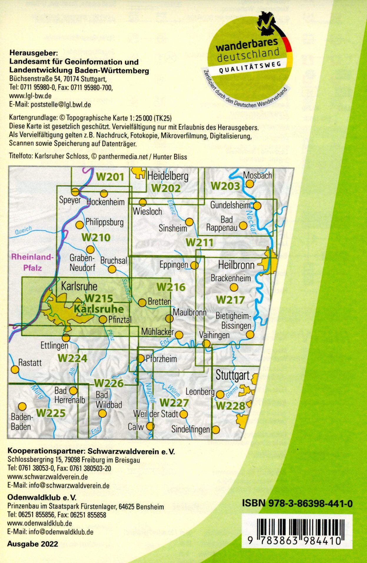 Beispielinhalt (Bild) W215 Wanderkarte 1:25 000 Karlsruhe