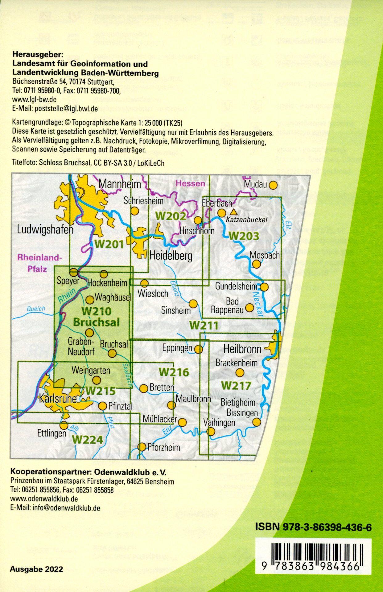 Beispielinhalt (Bild) W210 Wanderkarte 1:25 000 Bruchsal