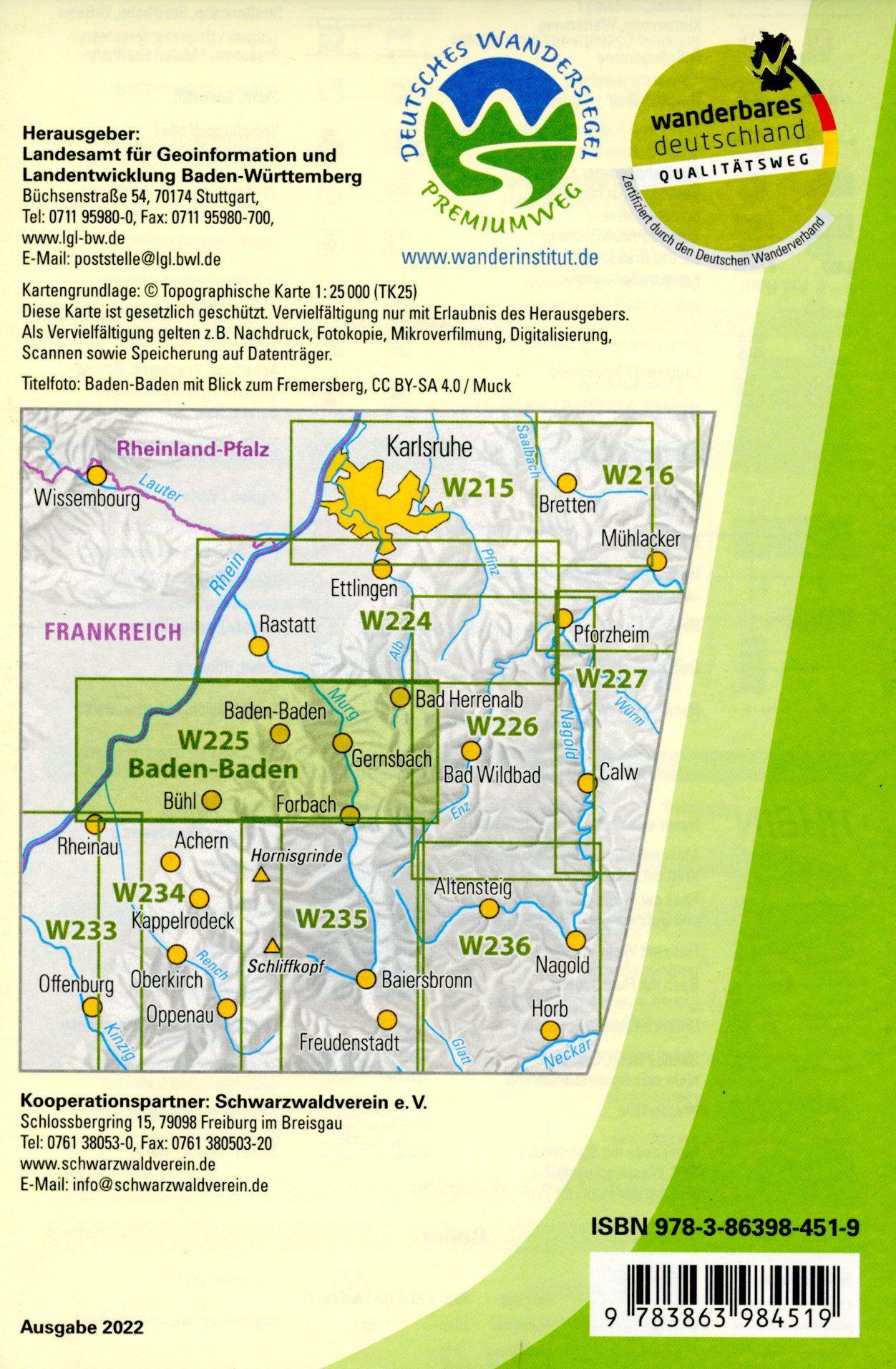 Beispielinhalt (Bild) W225 Wanderkarte 1.25 000 Baden-Baden