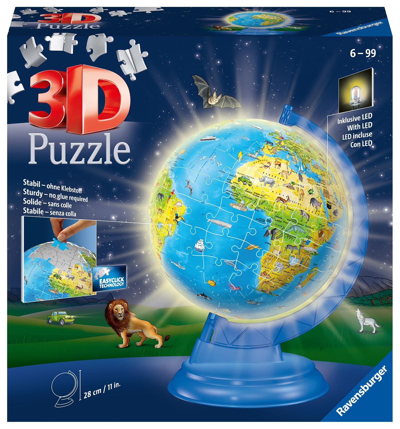 Vorderes Coverbild Ravensburger 3D Puzzle 11274 - Kinderglobus mit Licht in deutscher Sprache - 180 Teile - Beleuchteter Globus für Kinder ab 6 Jahren