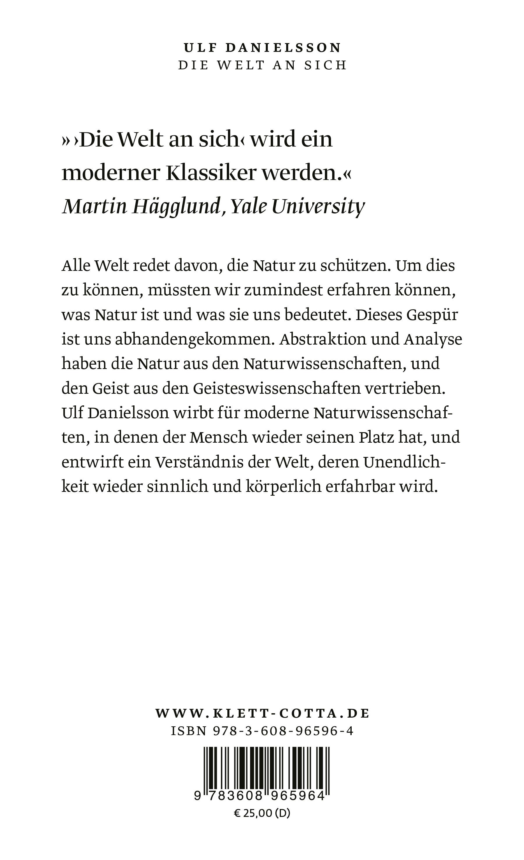 Rückseitencover Die Welt an sich