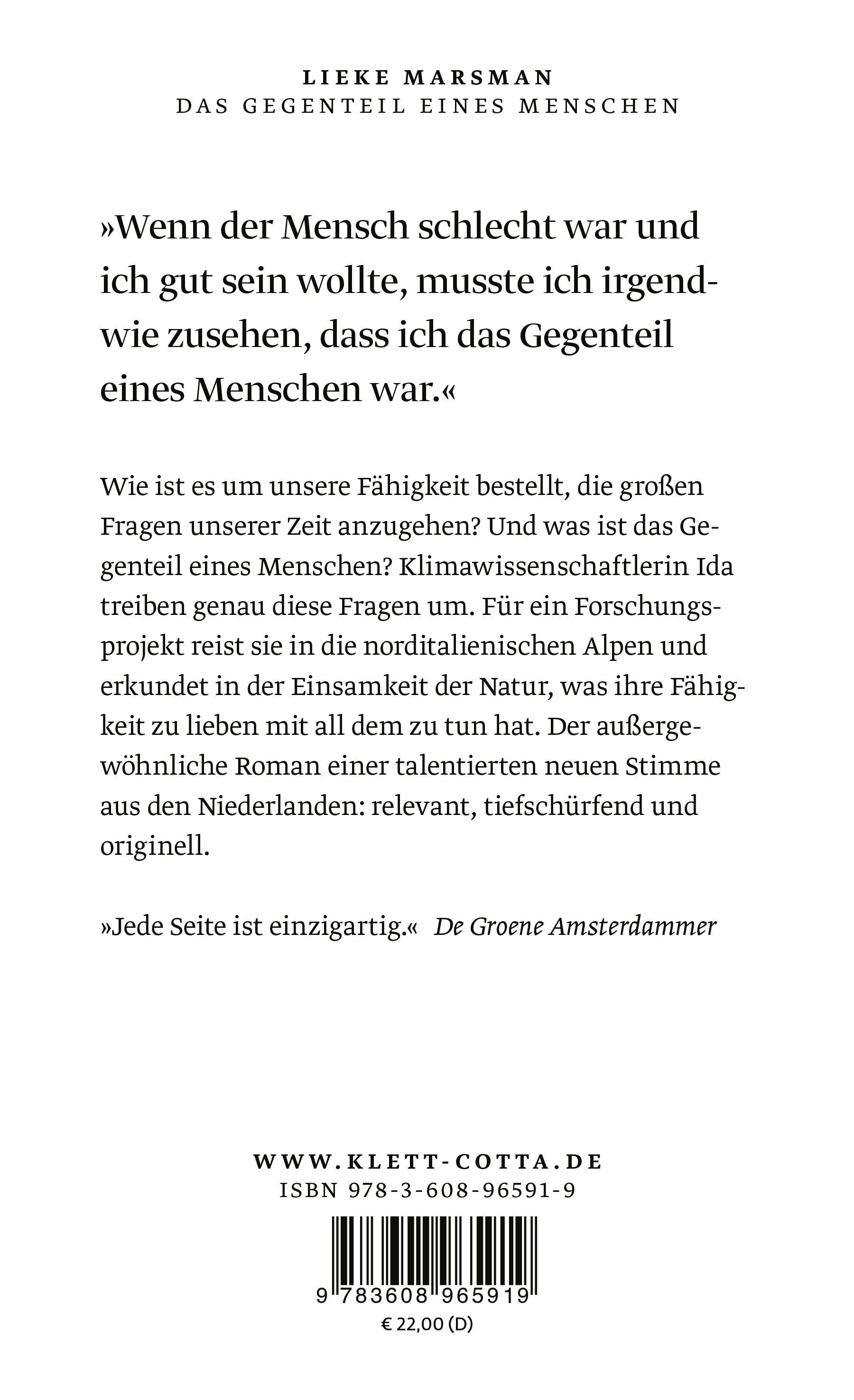 Rückseitencover Das Gegenteil eines Menschen