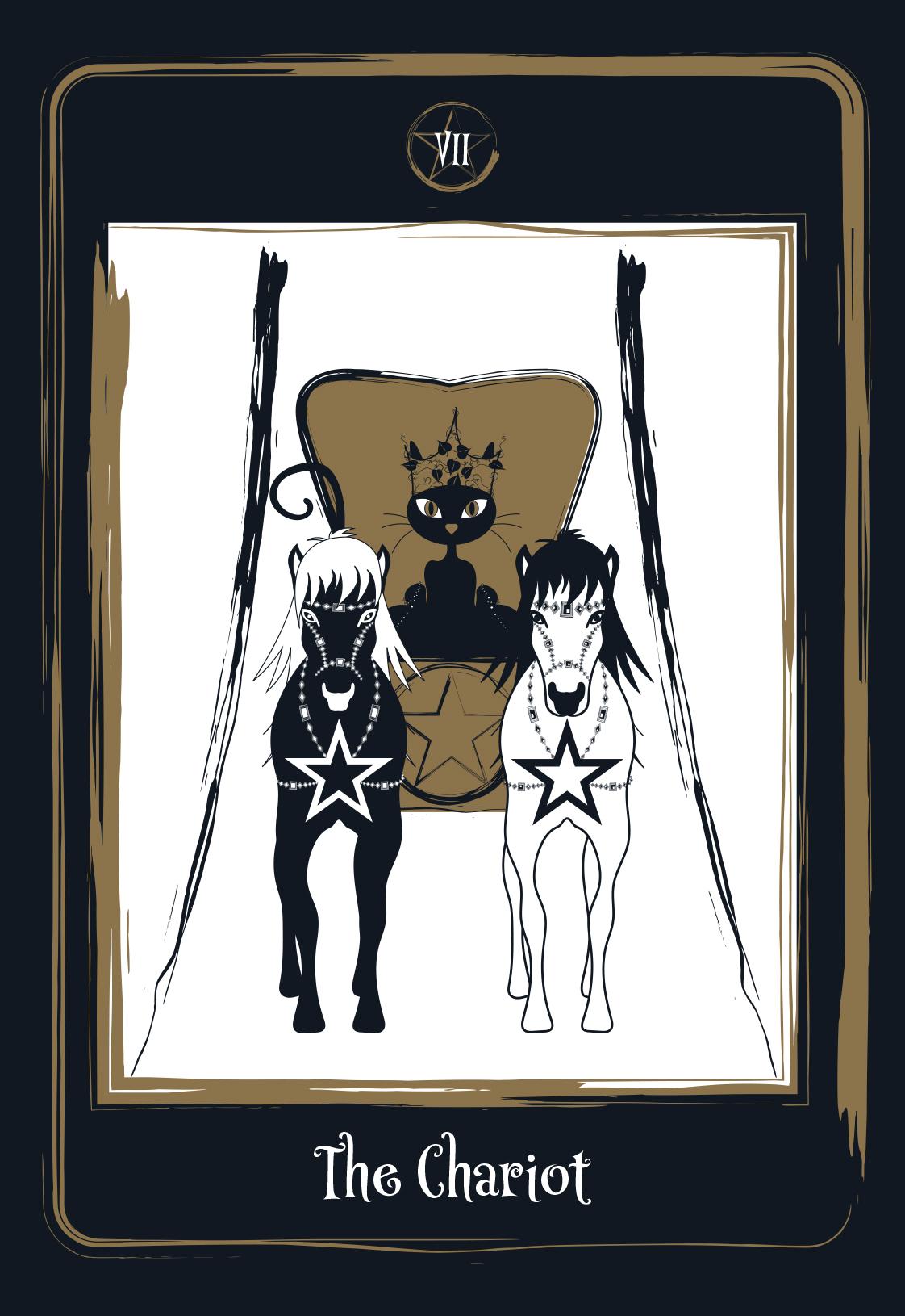 Beispielinhalt (Bild) Golden Black Cat Tarot - High quality slip lid box with gold foil