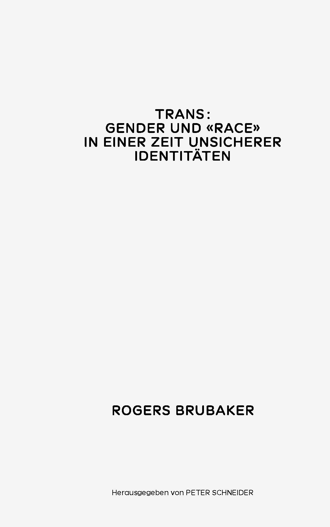 Vorderes Coverbild Trans. Gender und Race in einer Zeit unsicherer Identitäten