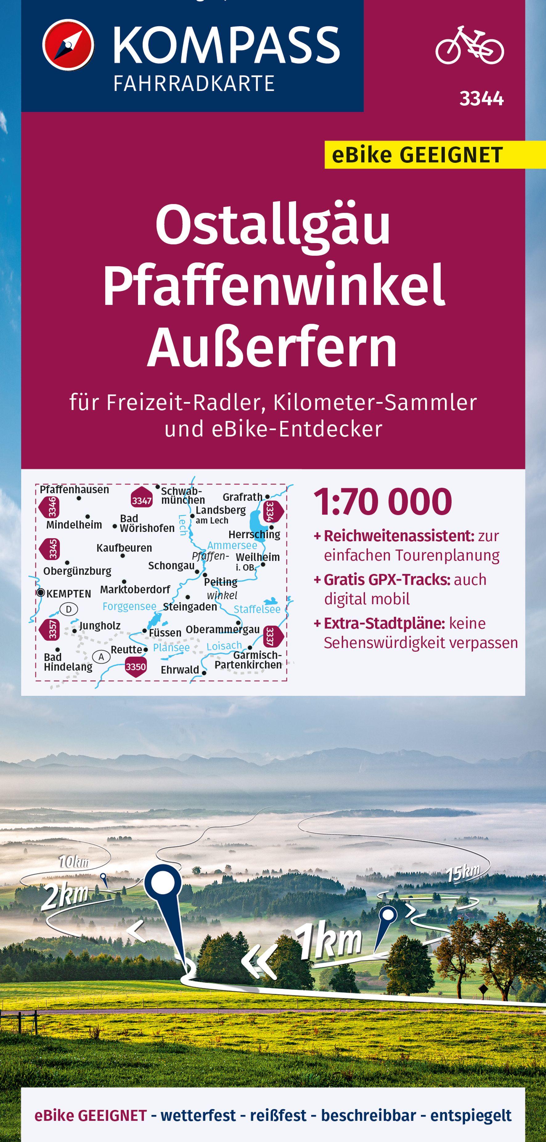 Vorderes Coverbild KOMPASS Fahrradkarte 3344 Ostallgäu, Pfaffenwinkel, Außerfern 1:70.000
