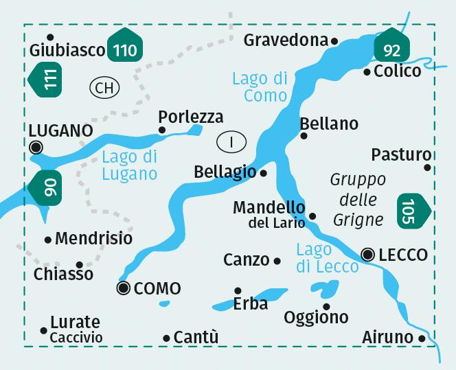 Beispielinhalt (Bild) KOMPASS Wanderkarte 91 Lago di Como, Lago di Lugano 1:50.000