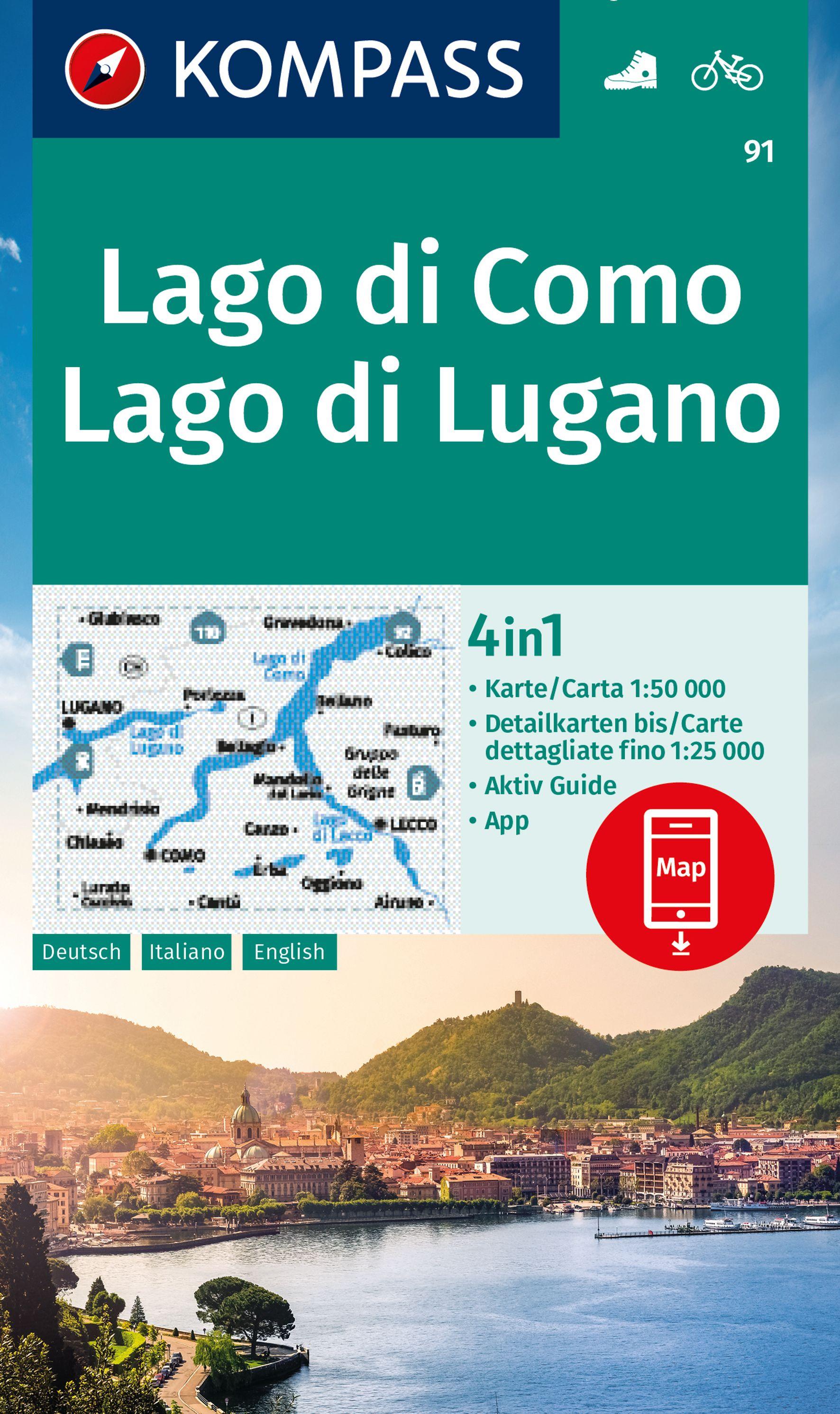Vorderes Coverbild KOMPASS Wanderkarte 91 Lago di Como, Lago di Lugano 1:50.000