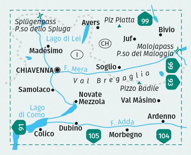 Beispielinhalt (Bild) KOMPASS Wanderkarte 92 Chiavenna/Val Bregaglia 1:50.000