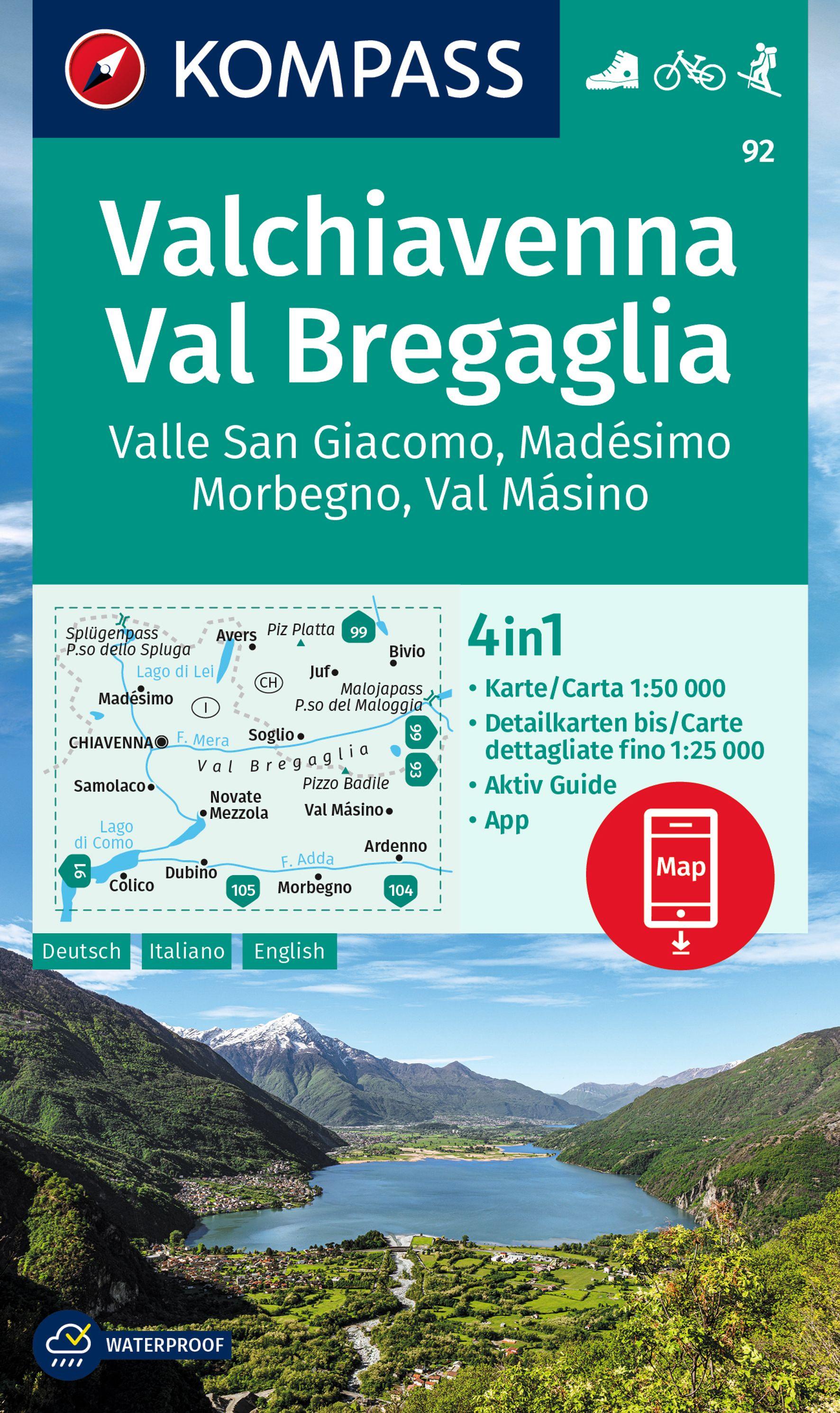 Vorderes Coverbild KOMPASS Wanderkarte 92 Chiavenna/Val Bregaglia 1:50.000