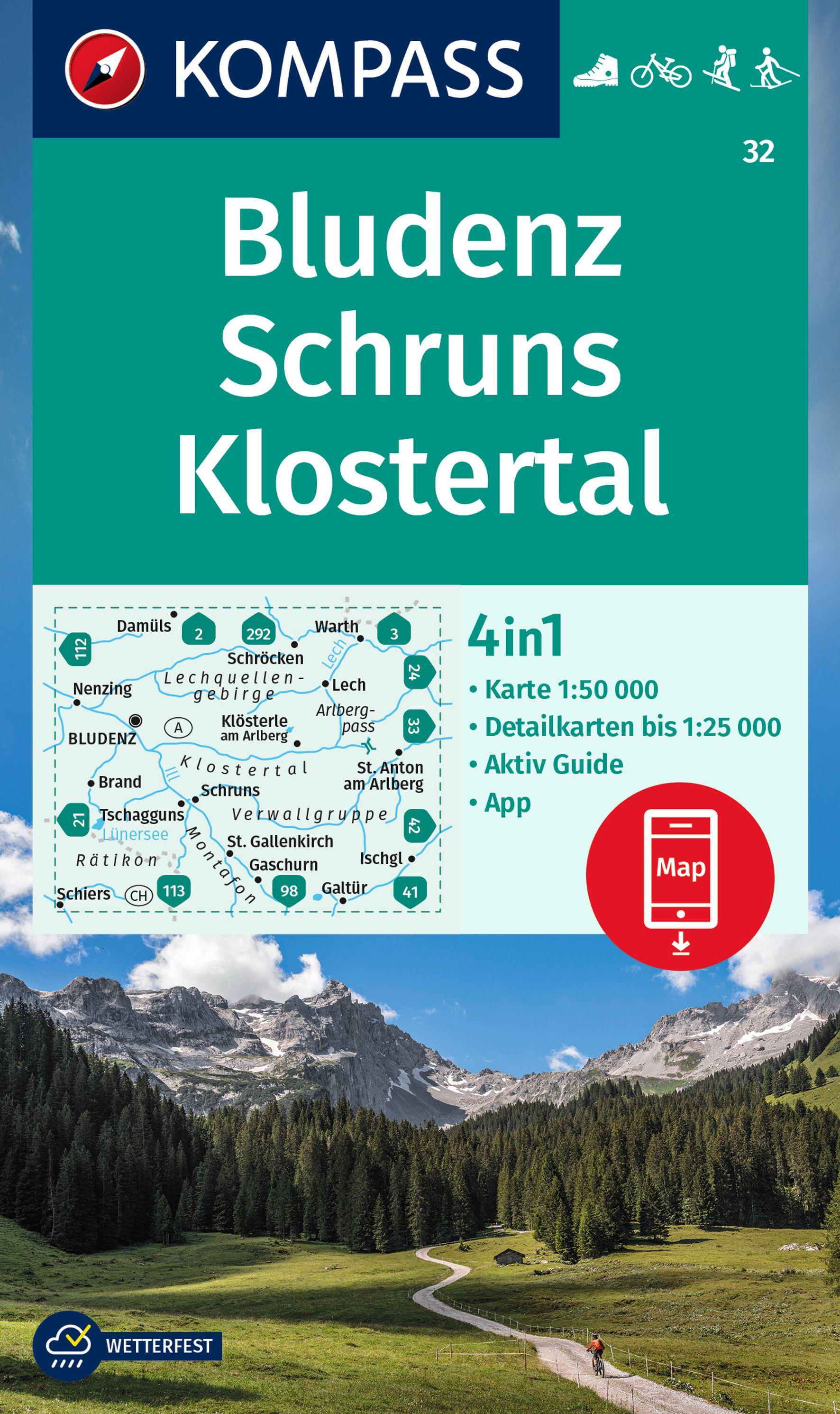Vorderes Coverbild KOMPASS Wanderkarte 32 Bludenz-Schruns 1:50.000