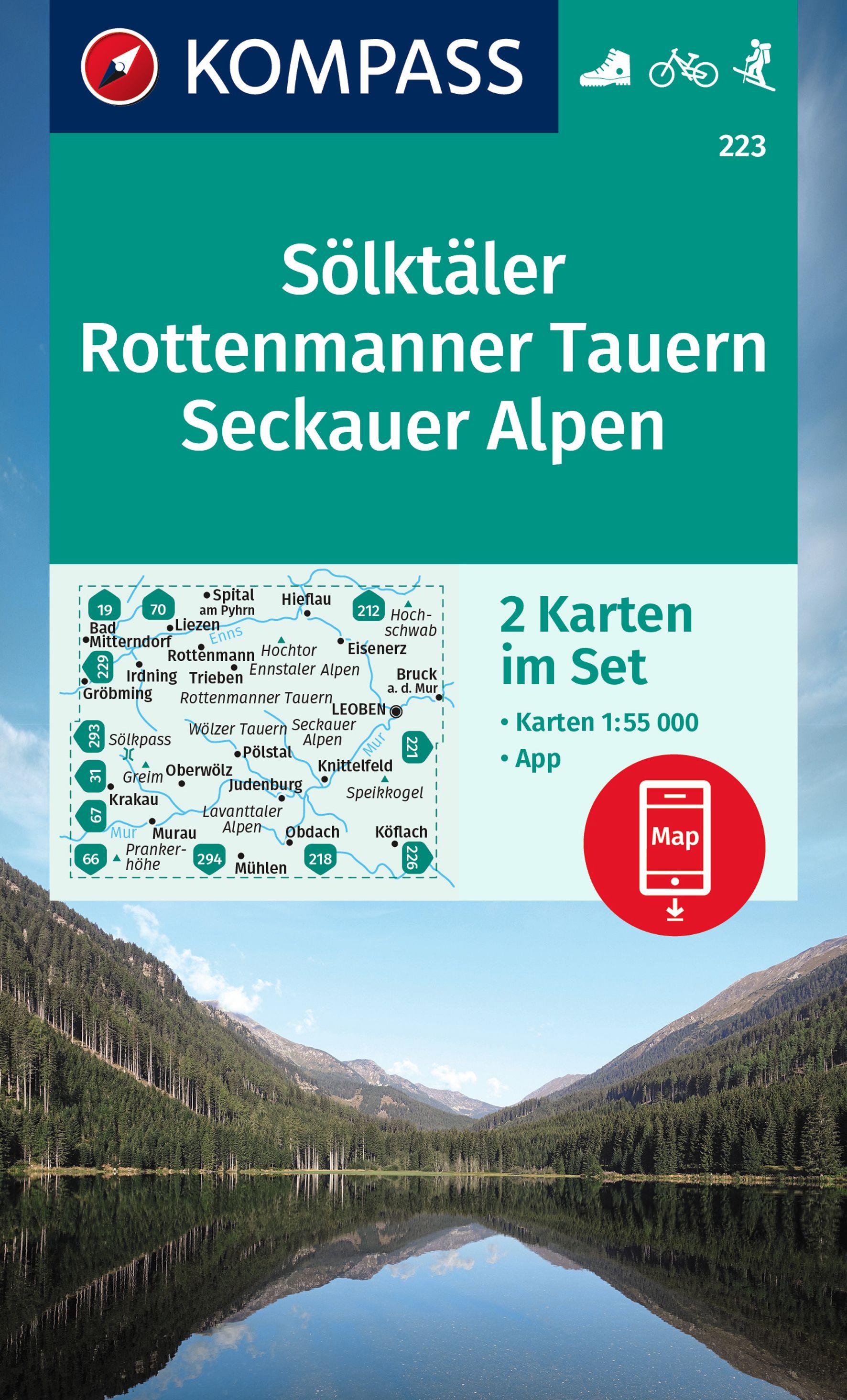 Vorderes Coverbild KOMPASS Wanderkarten-Set 223 Sölktäler, Rottenmanner Tauern, Seckauer Alpen (2 Karten) 1:55.000