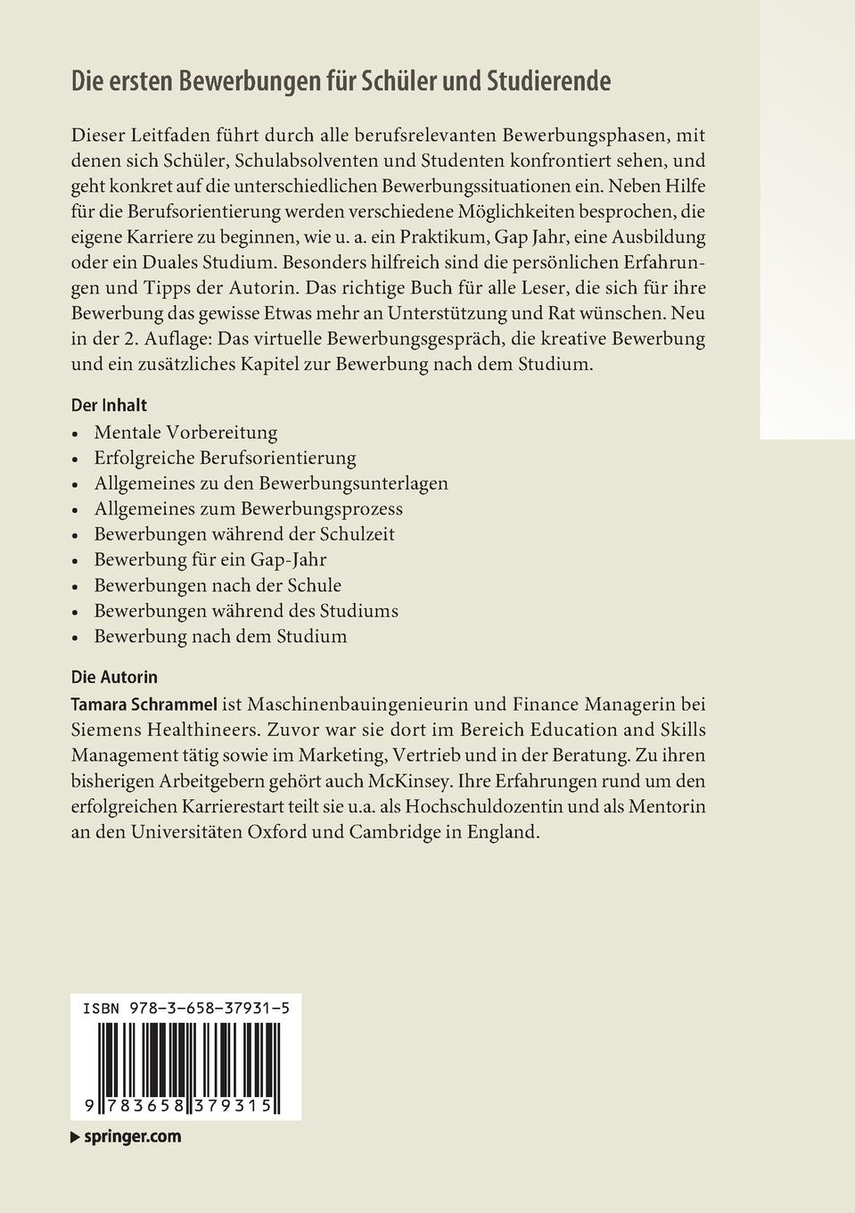 Rückseitencover Die ersten Bewerbungen für Schüler und Studierende