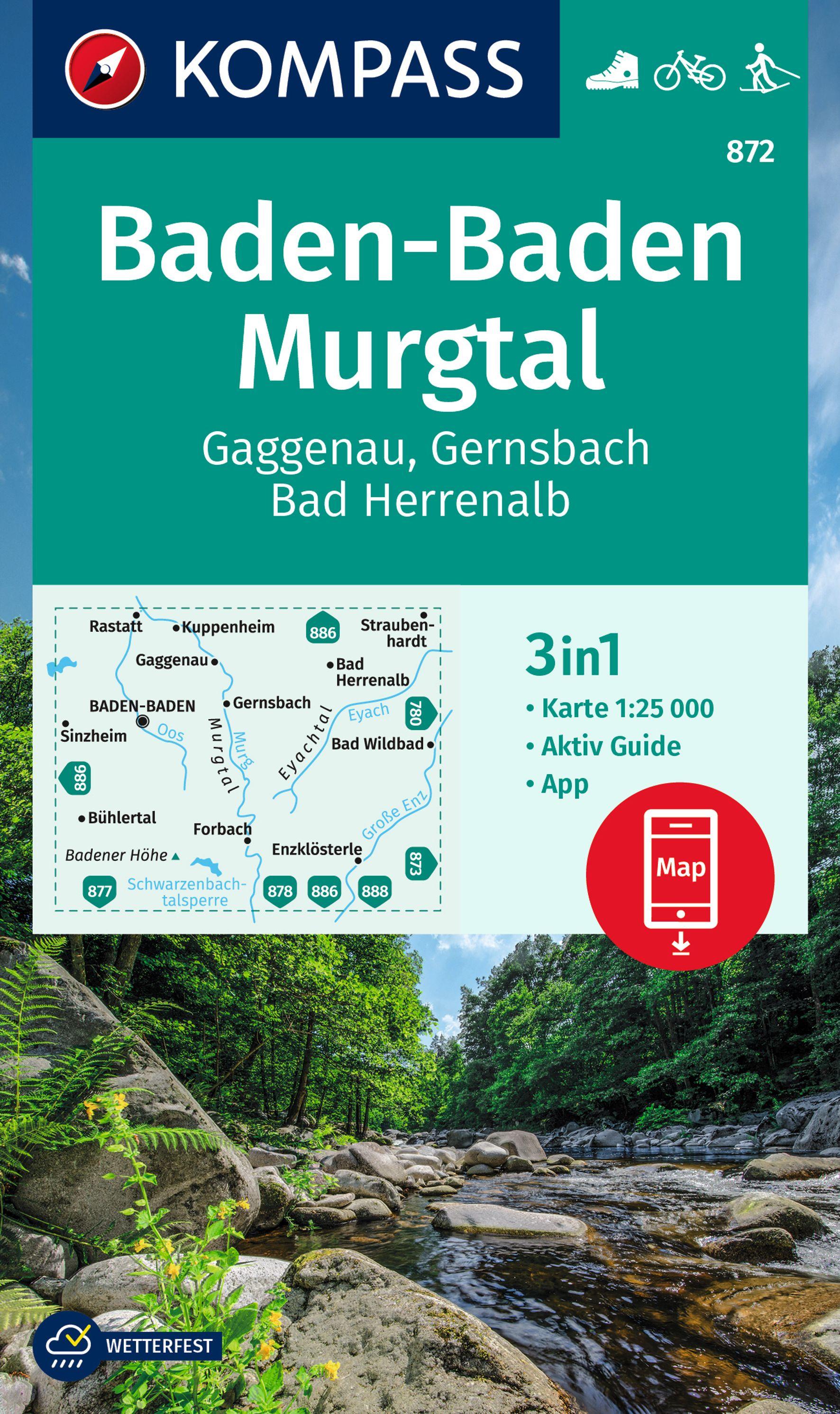 Vorderes Coverbild KOMPASS Wanderkarte 872 Baden-Baden, Murgtal, Gaggenau, Gernsbach, Bad Herrenalb 1:25.000