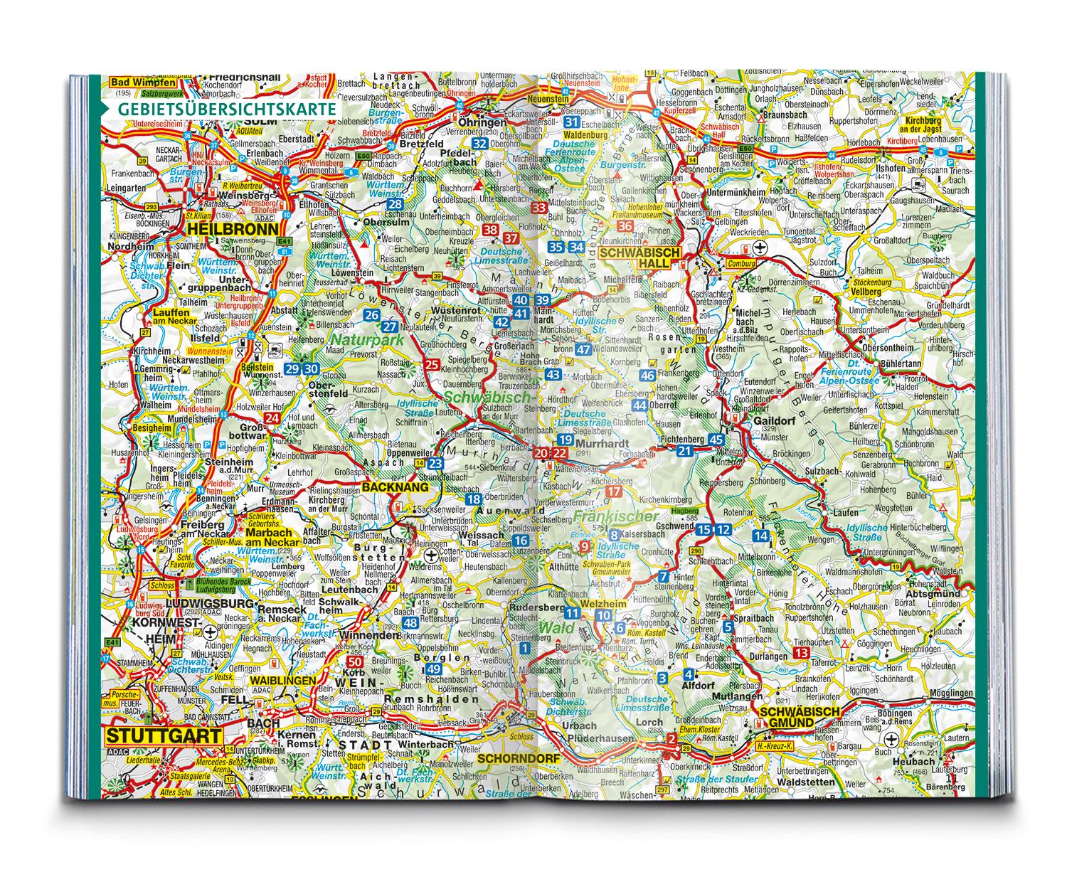 Beispielinhalt (Bild) KOMPASS Wanderführer Naturpark Schwäbisch-Fränkischer Wald, Die Wanderregion bei Stuttgart, 50 Touren mit Extra-Tourenkarte