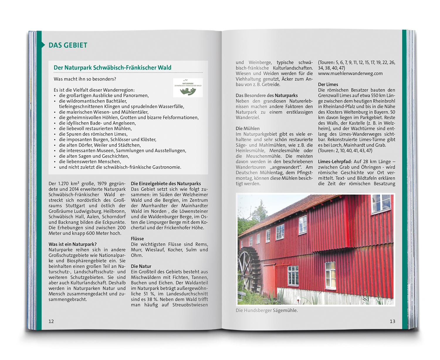 Beispielinhalt (Bild) KOMPASS Wanderführer Naturpark Schwäbisch-Fränkischer Wald, Die Wanderregion bei Stuttgart, 50 Touren mit Extra-Tourenkarte