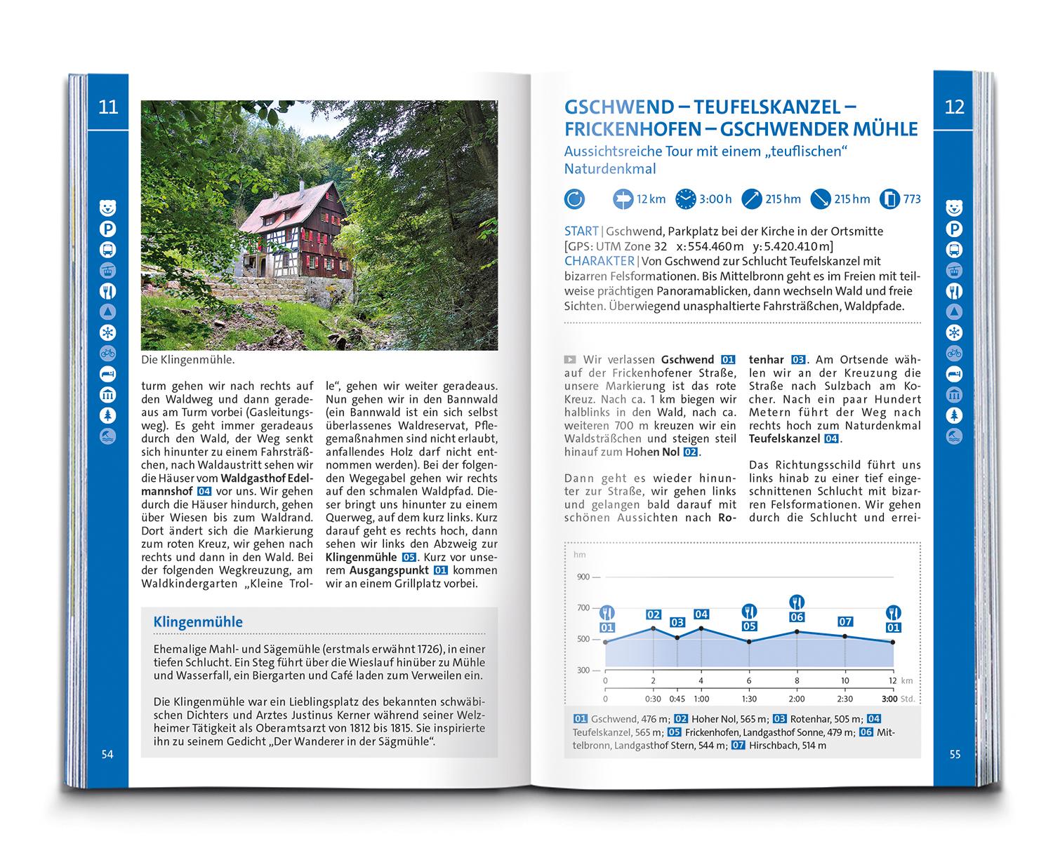 Beispielinhalt (Bild) KOMPASS Wanderführer Naturpark Schwäbisch-Fränkischer Wald, Die Wanderregion bei Stuttgart, 50 Touren mit Extra-Tourenkarte