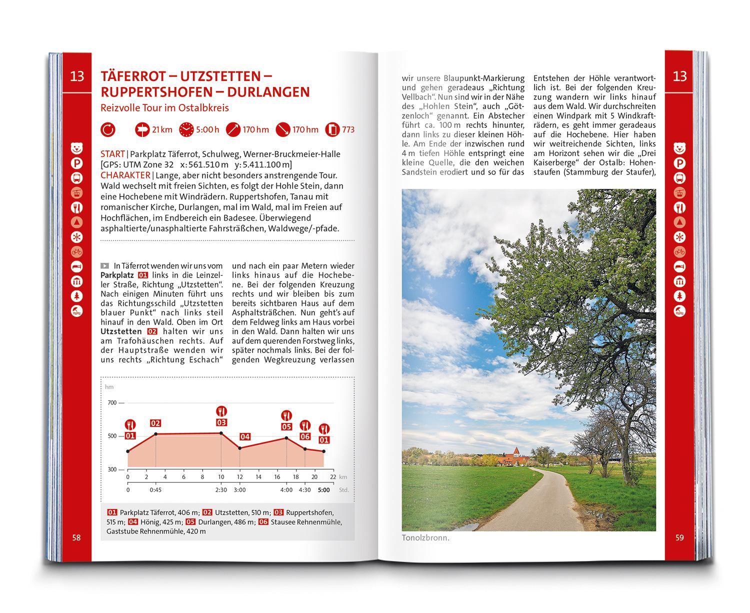 Beispielinhalt (Bild) KOMPASS Wanderführer Naturpark Schwäbisch-Fränkischer Wald, Die Wanderregion bei Stuttgart, 50 Touren mit Extra-Tourenkarte