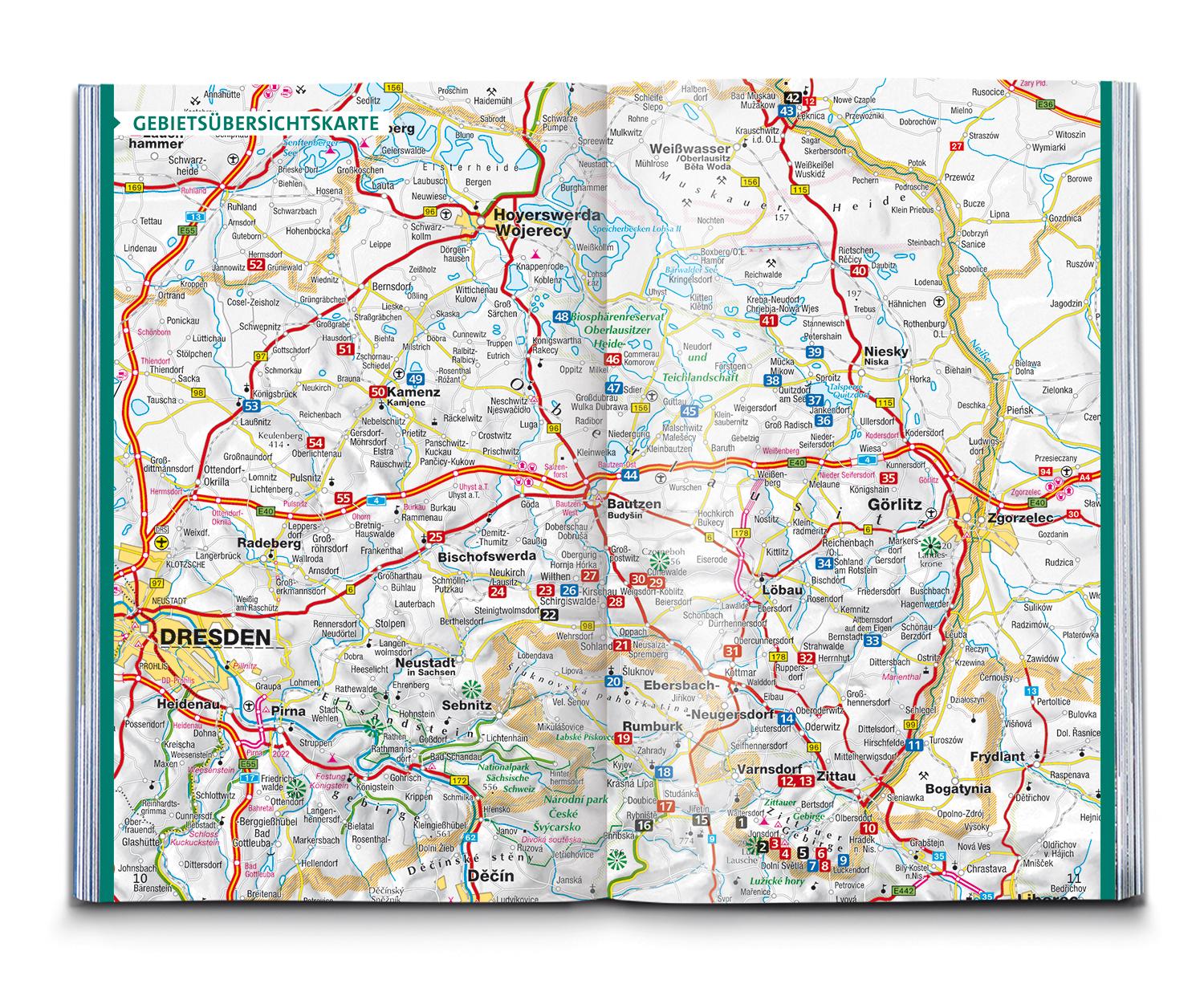 Beispielinhalt (Bild) KOMPASS Wanderführer Oberlausitz, Lausitzer Heide-, Teich- und Bergland, mit Zittauer Gebirge, 55 Touren mit Extra-Tourenkarte