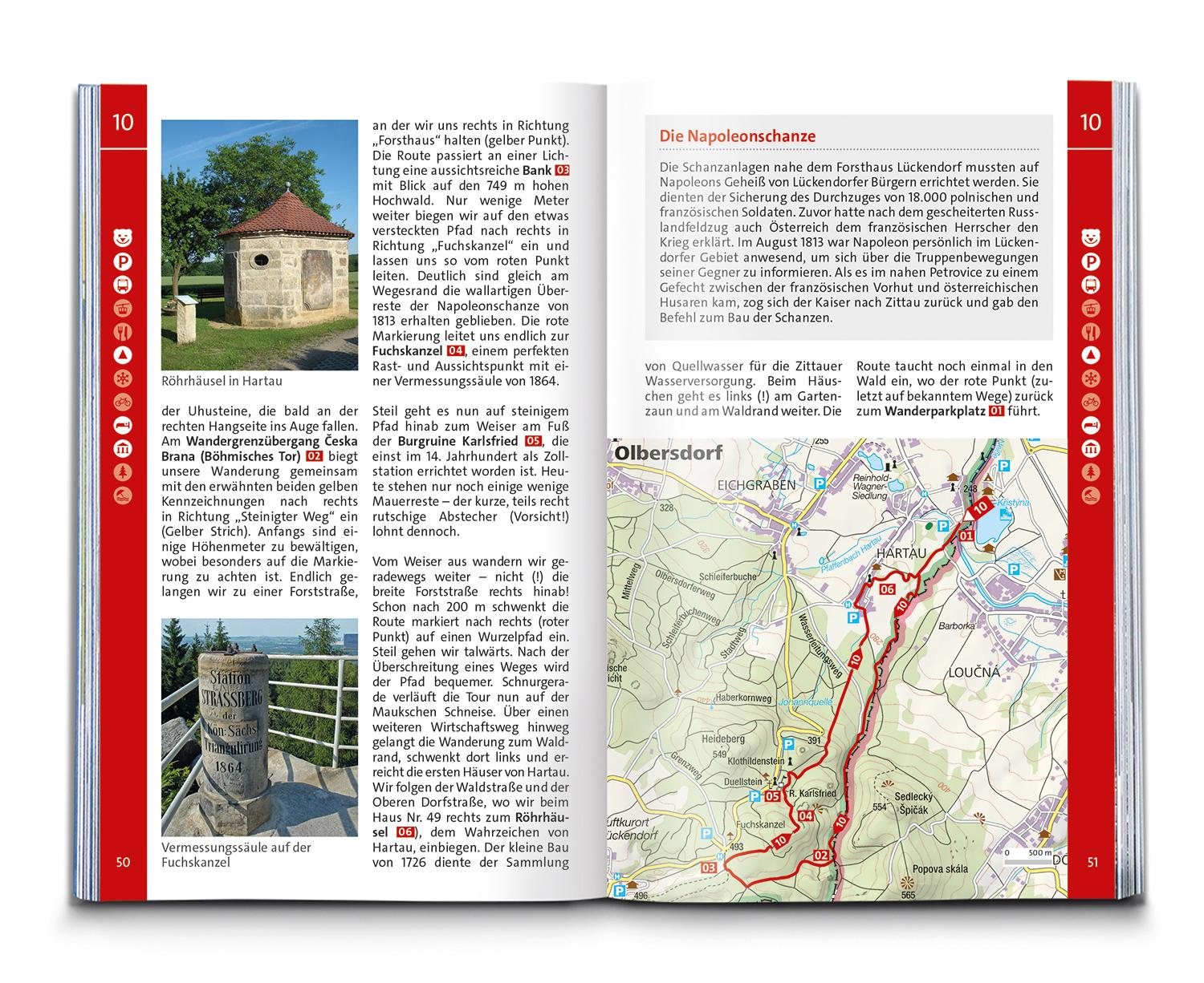 Beispielinhalt (Bild) KOMPASS Wanderführer Oberlausitz, Lausitzer Heide-, Teich- und Bergland, mit Zittauer Gebirge, 55 Touren mit Extra-Tourenkarte