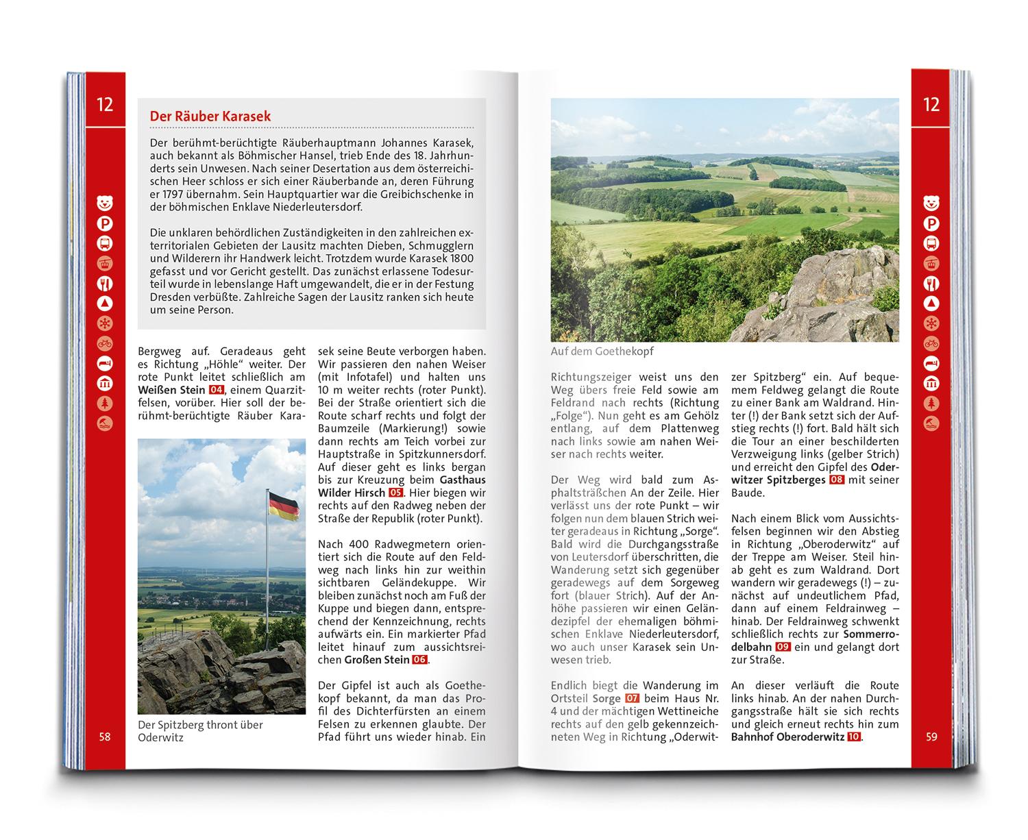 Beispielinhalt (Bild) KOMPASS Wanderführer Oberlausitz, Lausitzer Heide-, Teich- und Bergland, mit Zittauer Gebirge, 55 Touren mit Extra-Tourenkarte