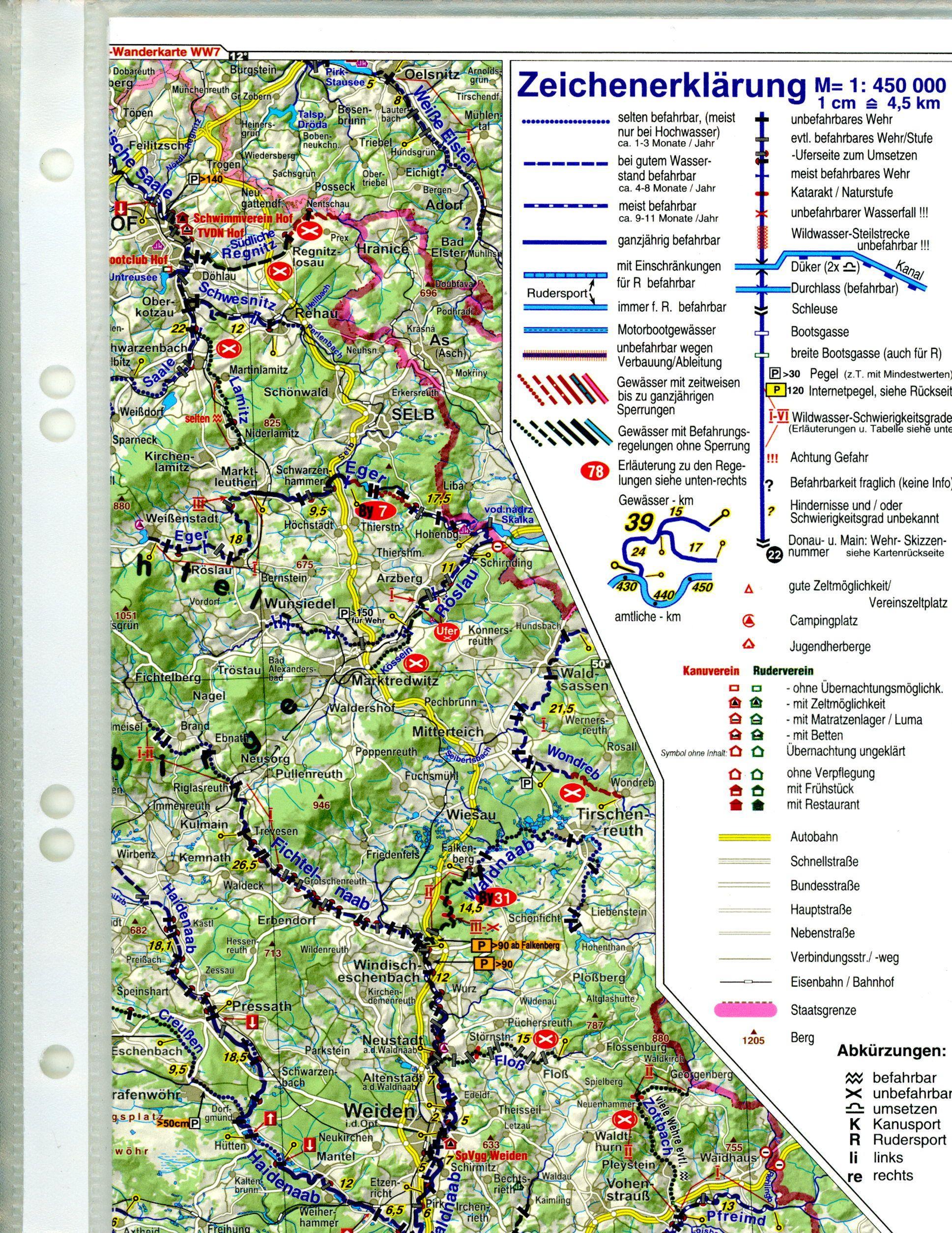 Beispielinhalt (Bild) Wassersport-Wanderkarte 04. Deutschland-Südost mit Altmühl, Naab und Regen für Kanu- und Rudersport