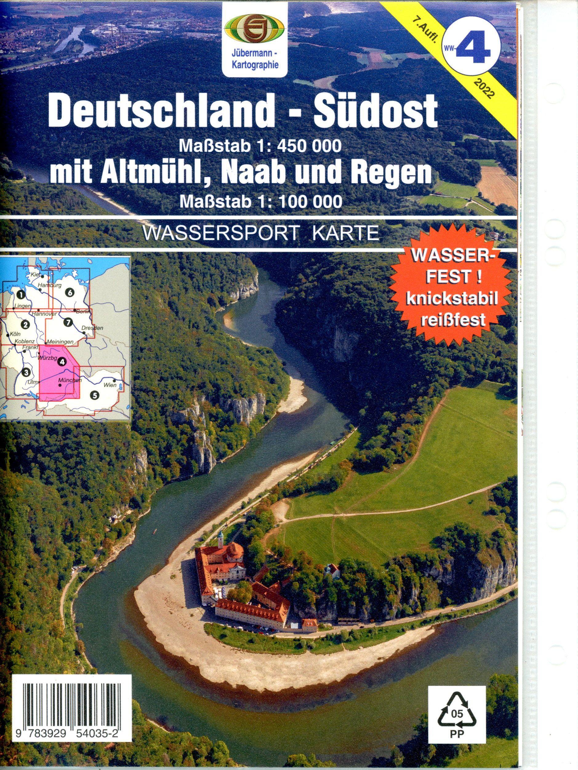 Vorderes Coverbild Wassersport-Wanderkarte 04. Deutschland-Südost mit Altmühl, Naab und Regen für Kanu- und Rudersport