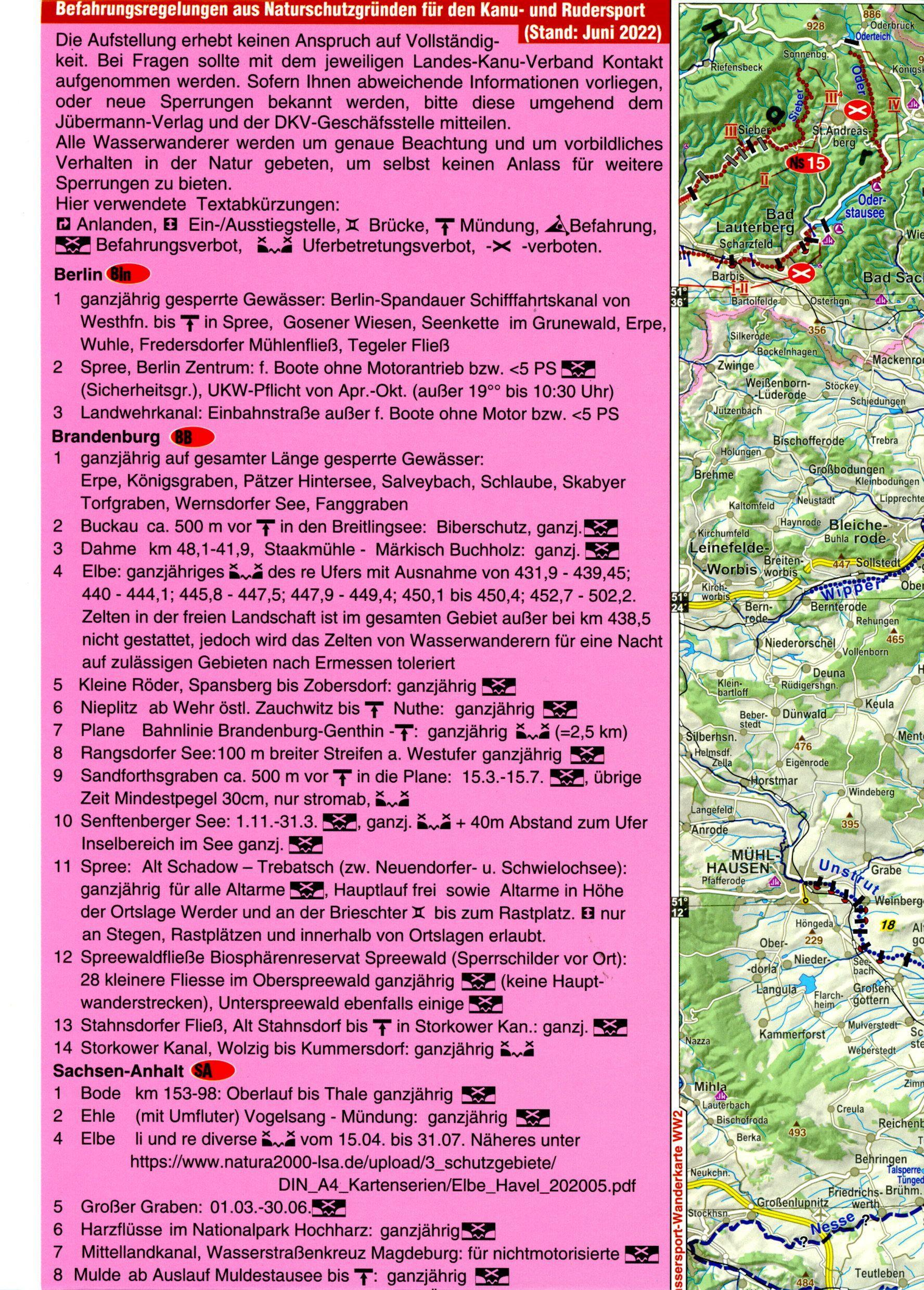 Beispielinhalt (Bild) Wassersport-Wanderkarte / Deutschland Ost für Kanu- und Rudersport
