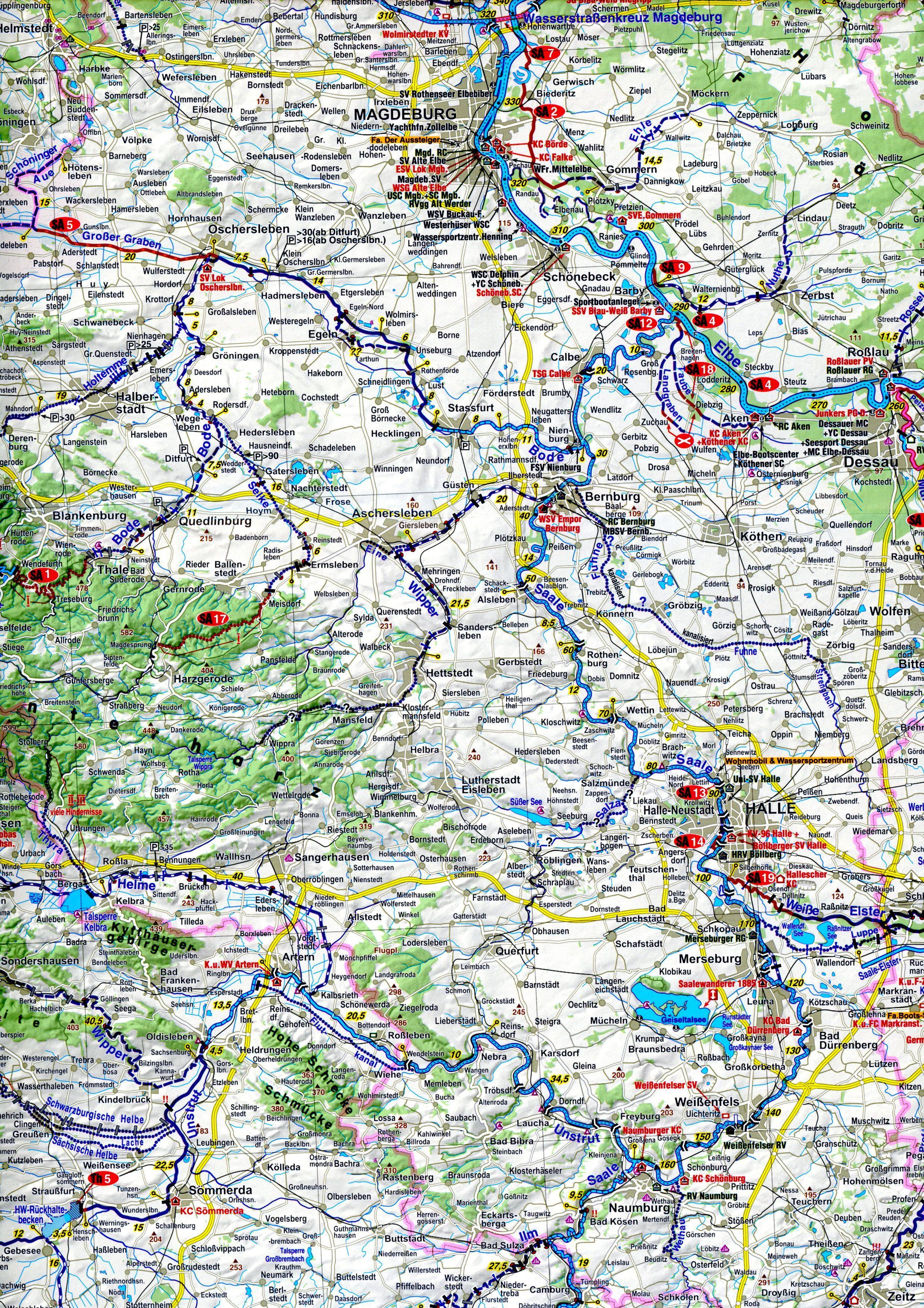 Beispielinhalt (Bild) Wassersport-Wanderkarte / Deutschland Ost für Kanu- und Rudersport