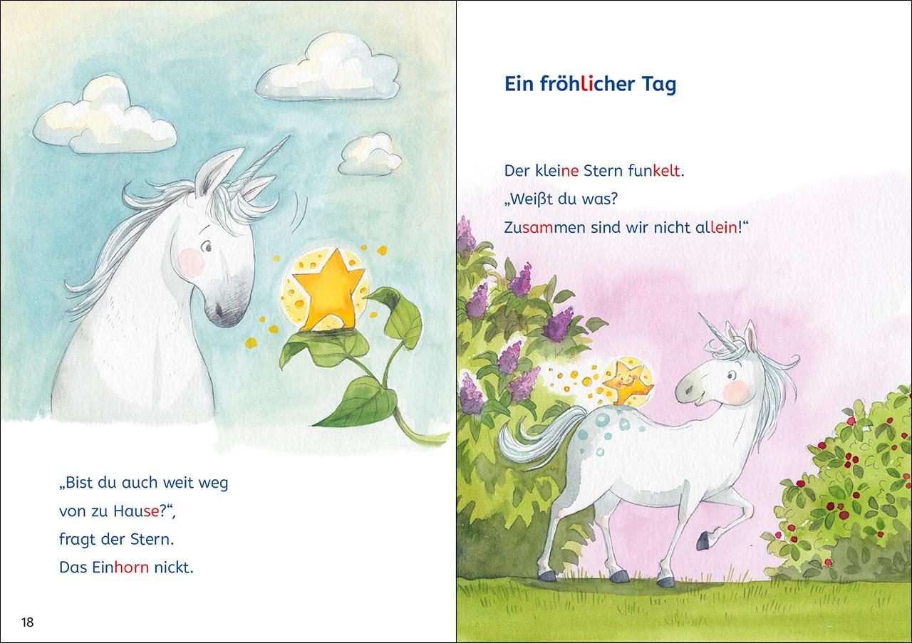 Beispielinhalt (Bild) Leselöwen Lesetraining 1. Klasse - Ein Stern für das kleine Einhorn