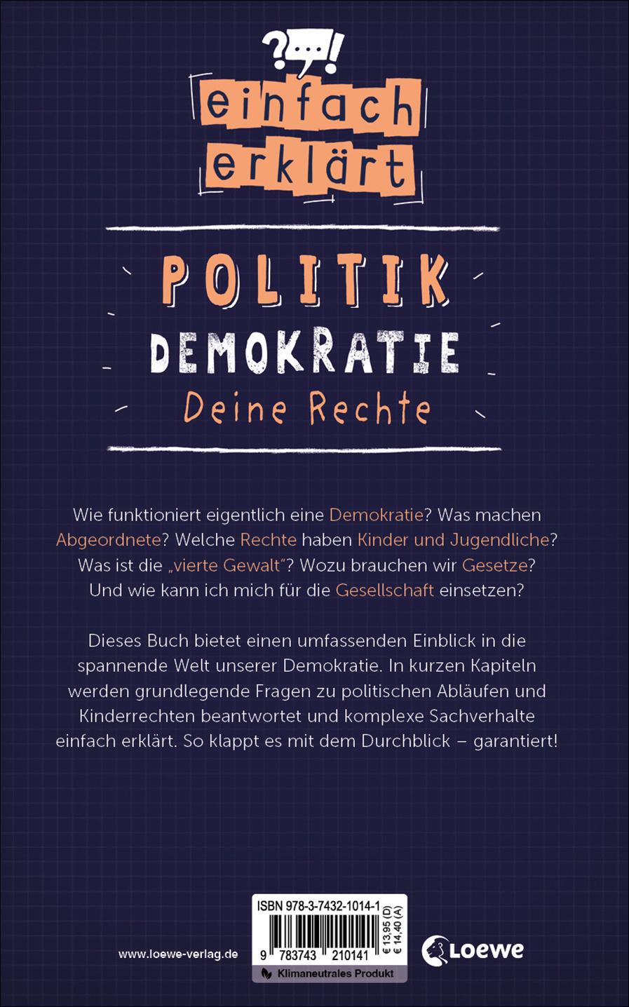 Rückseitencover Einfach erklärt - Politik - Demokratie - Deine Rechte