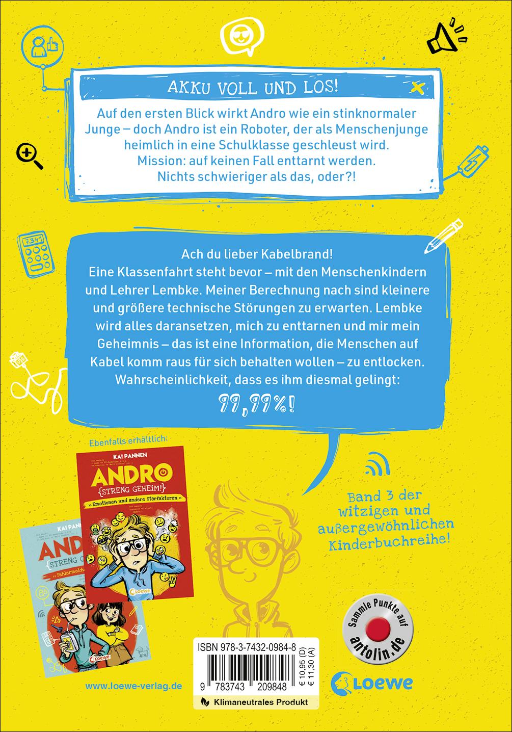Rückseitencover Andro, streng geheim! (Band 3) - Kurzschluss auf Klassenfahrt