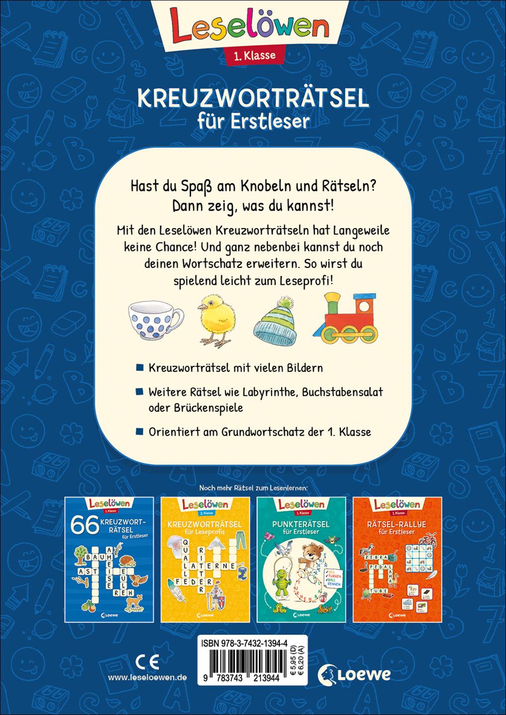 Rückseitencover Leselöwen Kreuzworträtsel für Erstleser - 1. Klasse (Marineblau)