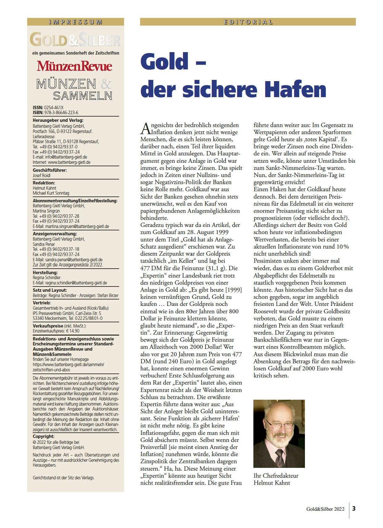 Beispielinhalt (Bild) Sonderheft Gold & Silber