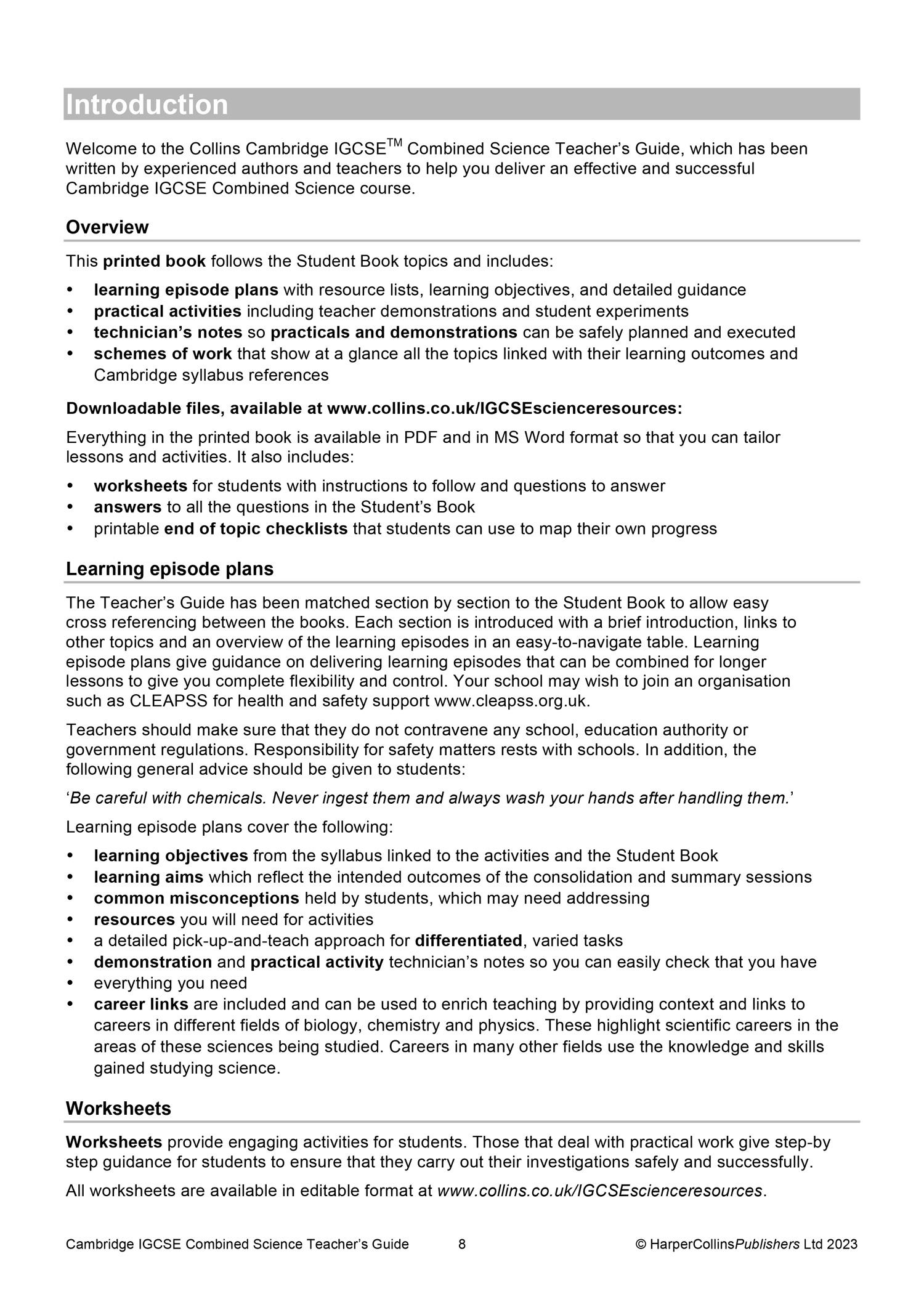 Beispielinhalt (Bild) Cambridge Igcse(tm) Combined Science Teacher Guide